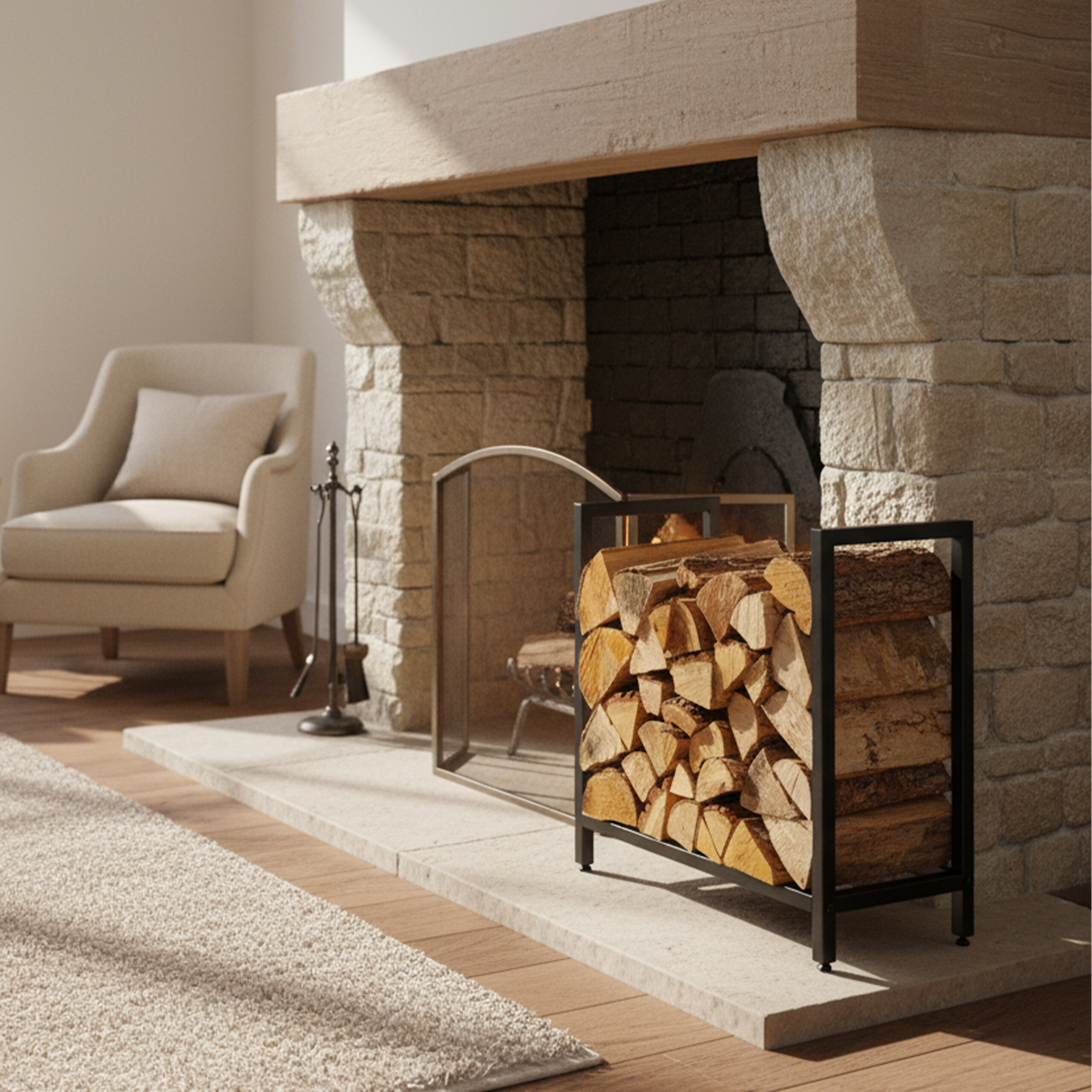 VOSS.garden stalen brandhoutrek, haardhoutrek, rek voor openhaardhout, 60x25x100cm, zwart