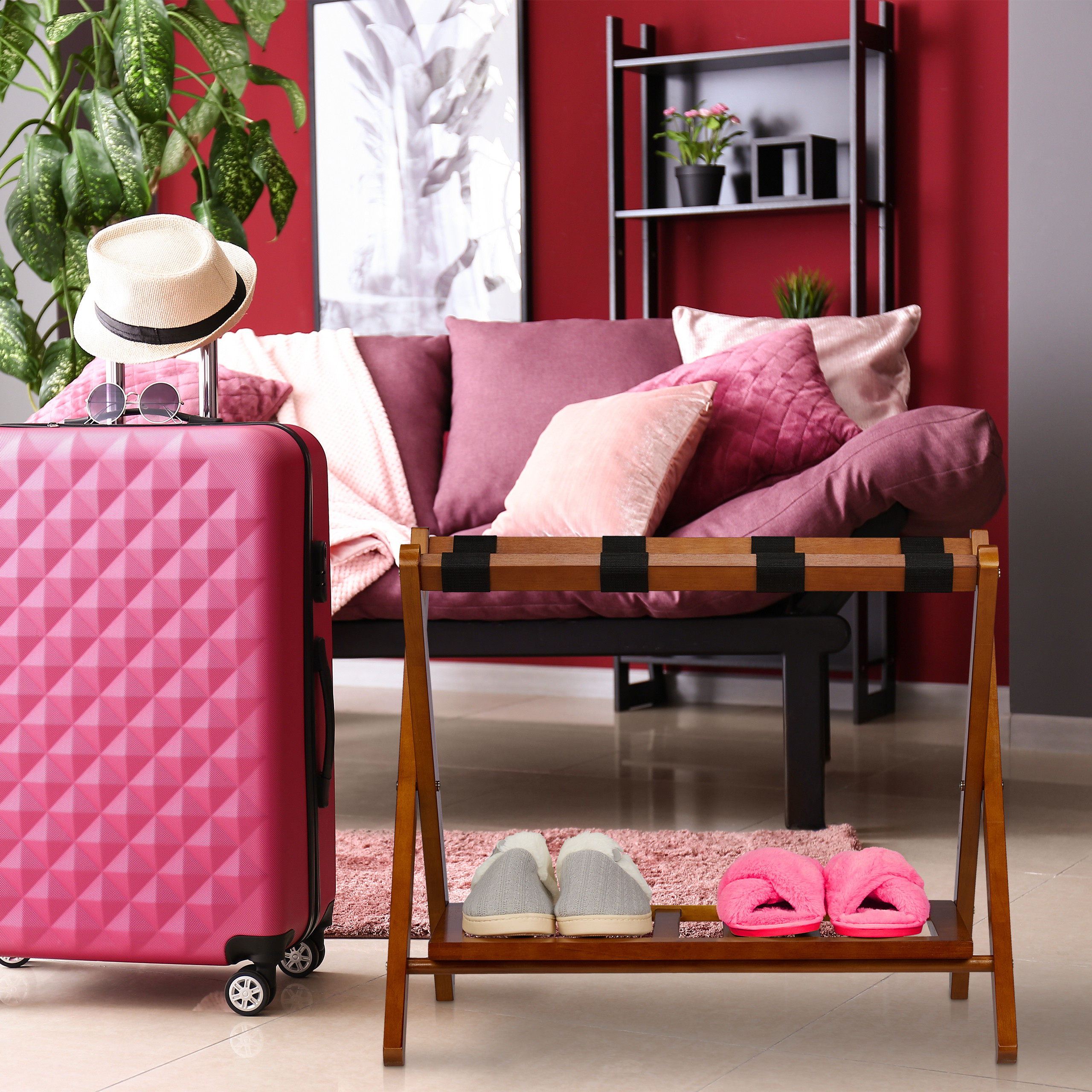 Porte-Valise Pliant En Acier Inoxydable - Support Bagages Chambre Hôtel, 68x45x60 Cm