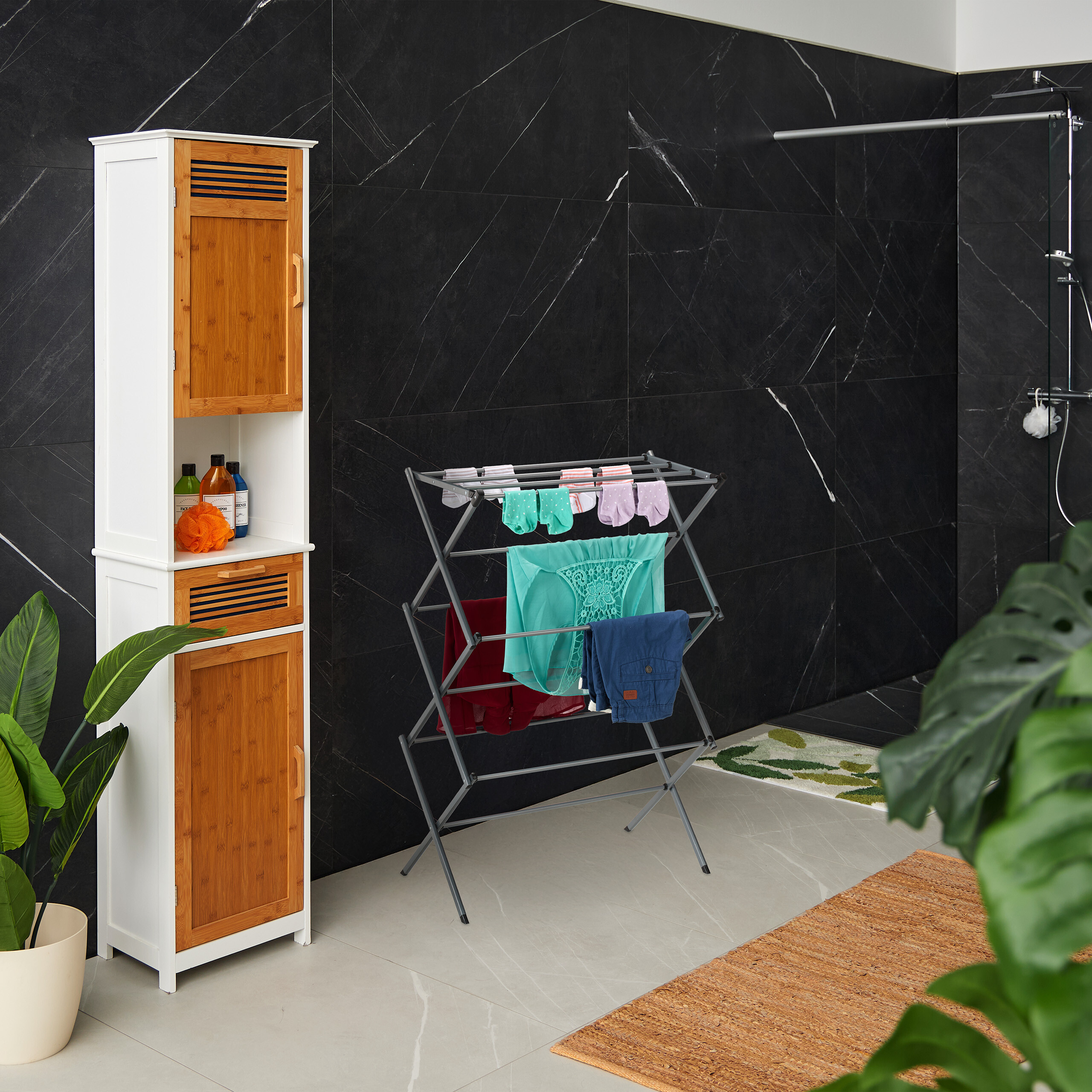 KADAX Droogrek van hout, 98 x 89 cm, inklapbare standdroger voor het besparen van ruimte bij het drogen van kleding, handdoeken en beddengoed, Stabiel wasdroger