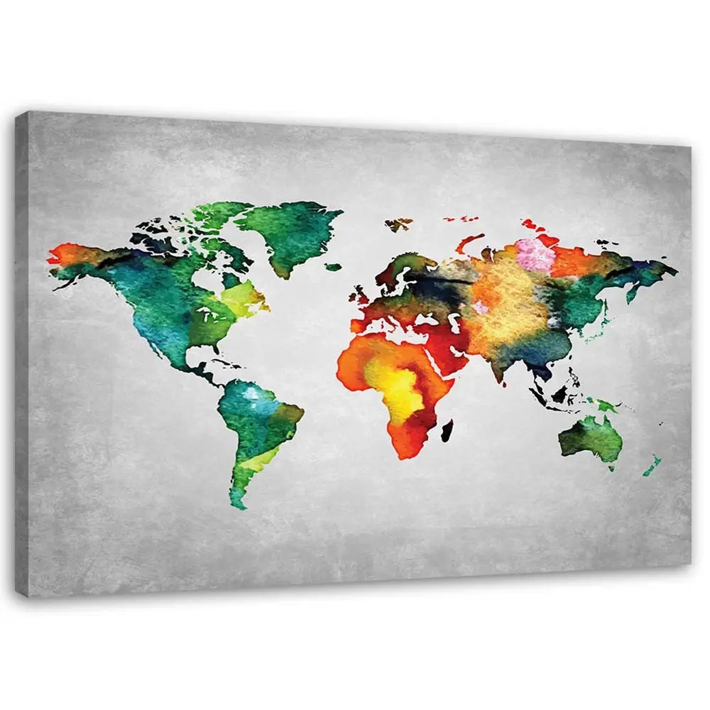 Wandbild Farbige Weltkarte auf Beton