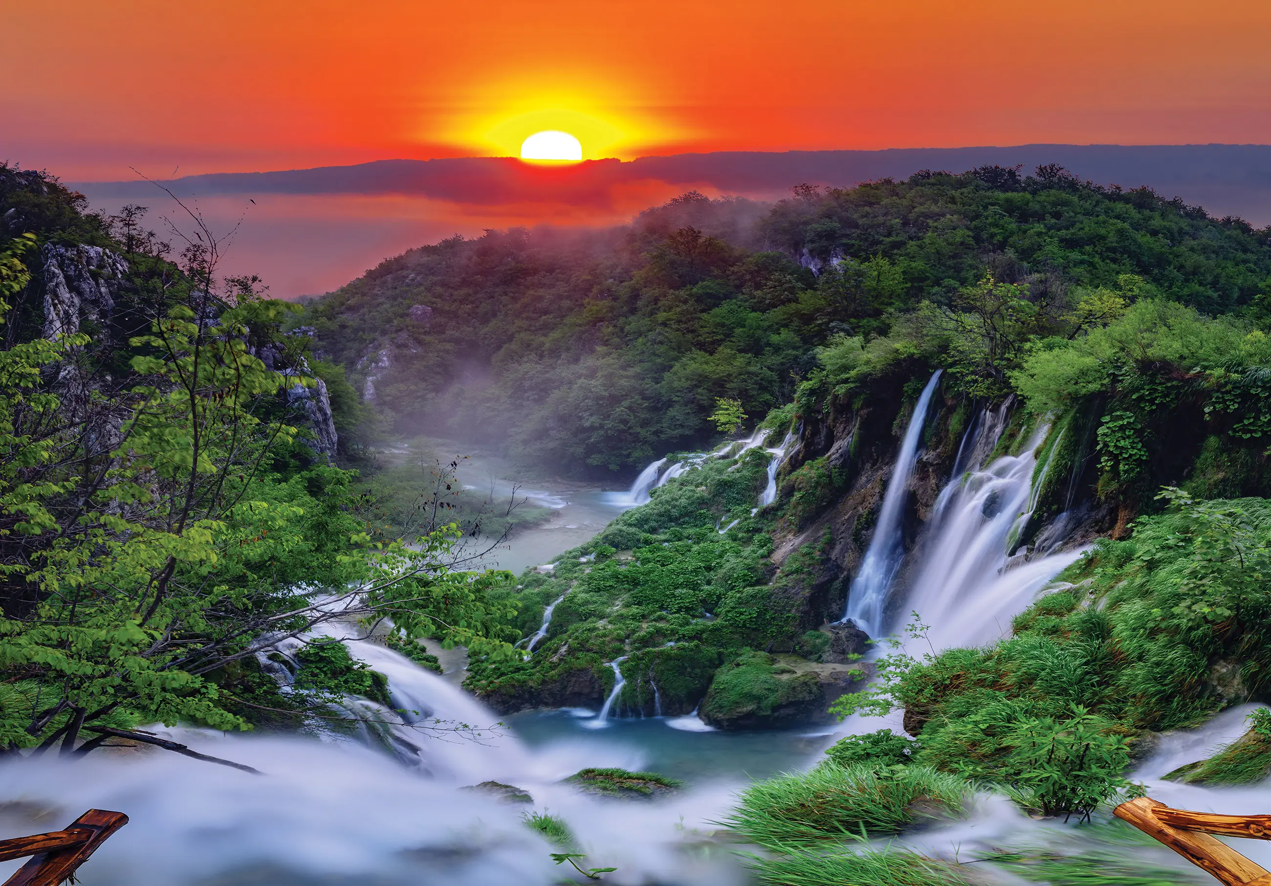 Vlies Fototapete Wasserfall Sonne Wald | Tapeten