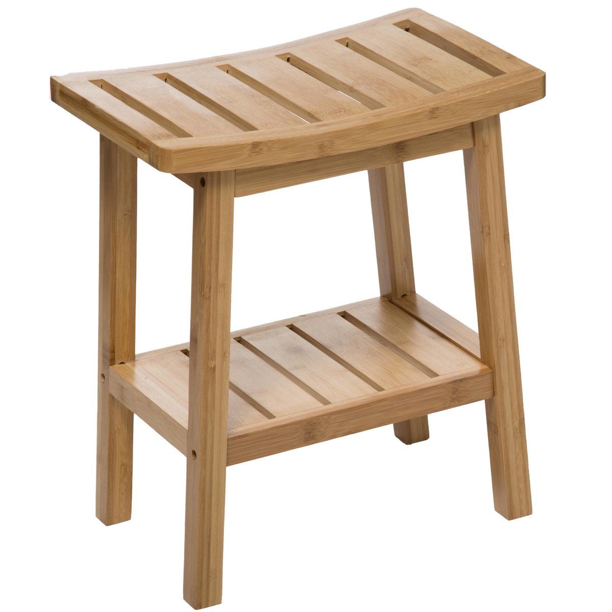 Tabouret Salle De Bain En Noyer Massif - Siège Douche Avec Rangement, Table D'appoint, Style Rustique