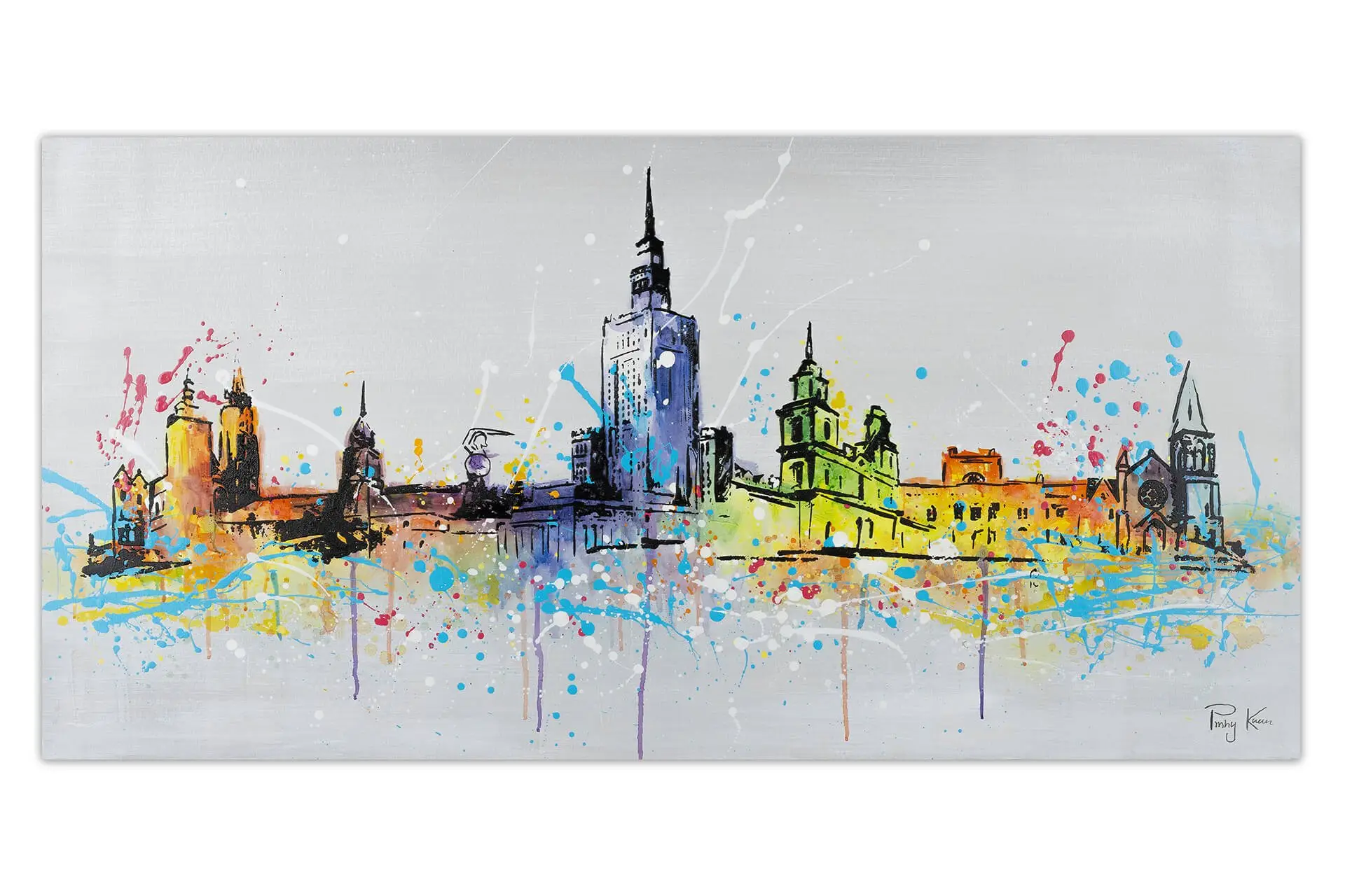 gemalt Silhouette Bild Warsaw Skyline