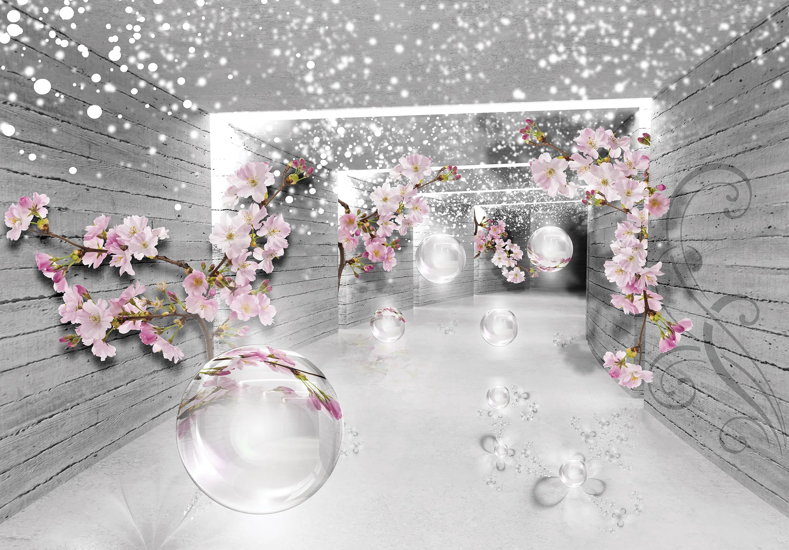Vlies Fototapete 3D Effekt Tunnel Blumen