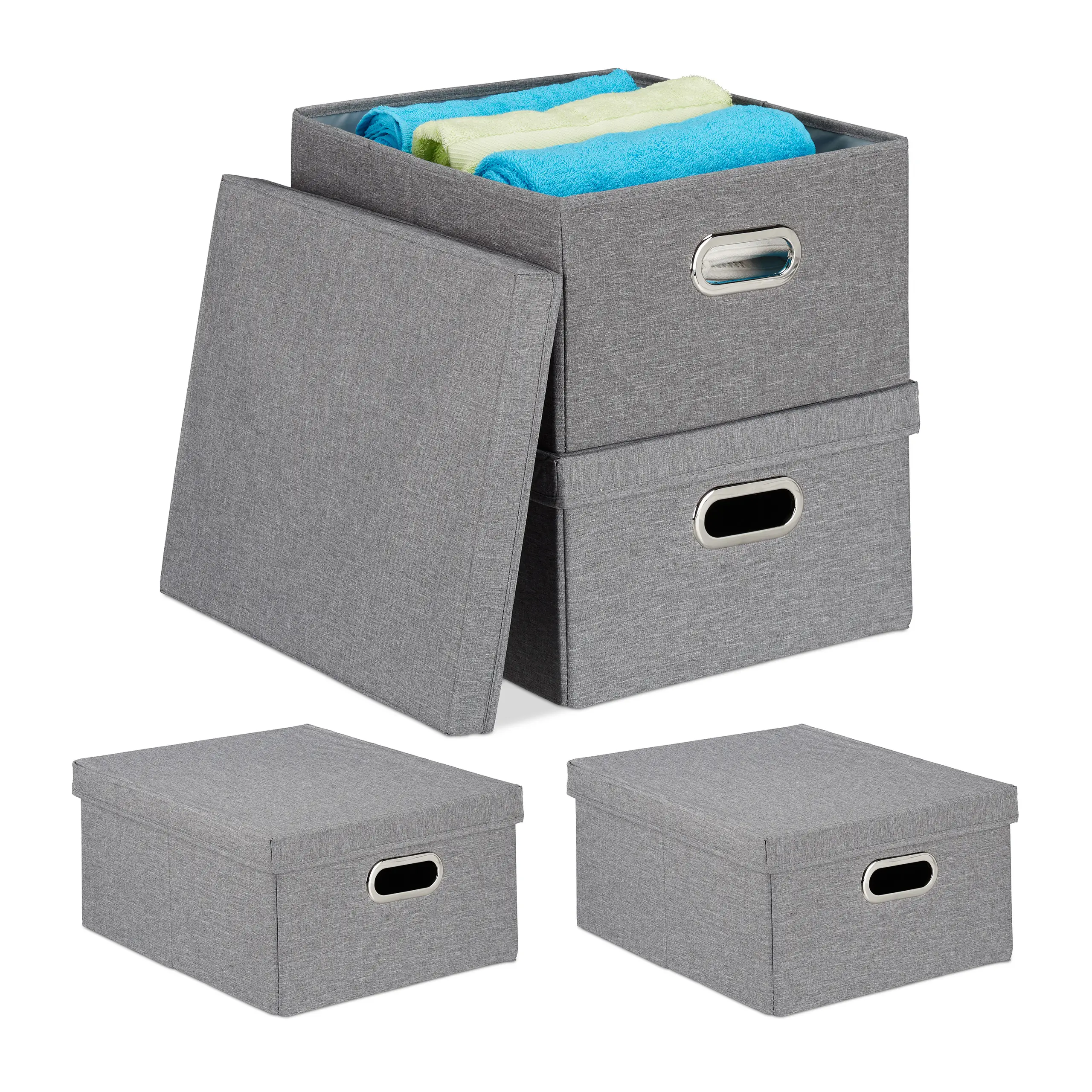 4 x Aufbewahrungsbox mit Deckel grau