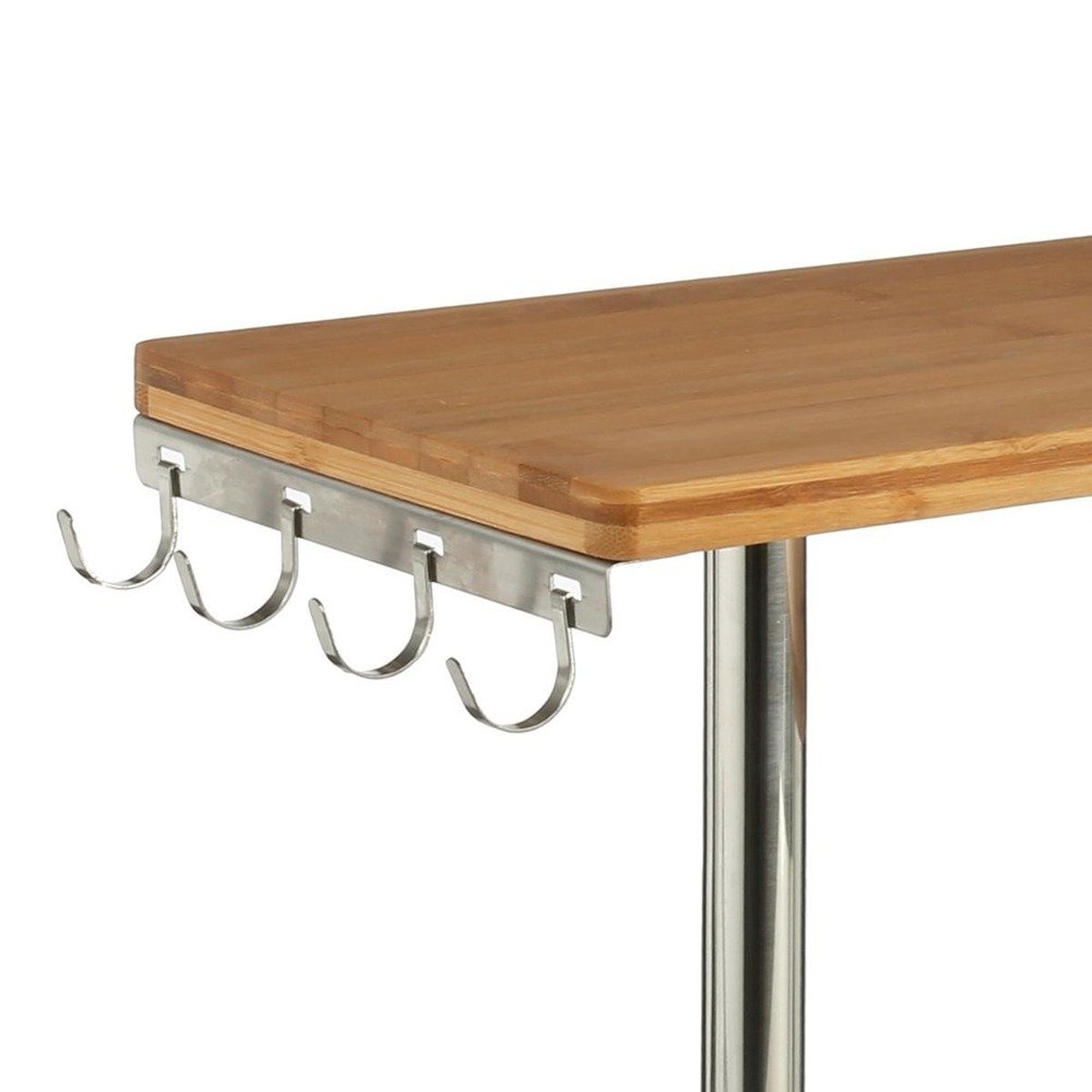 Étagère D'angle 3 Niveaux En Bambou Et Inox - Beige Et Noir - Toute l