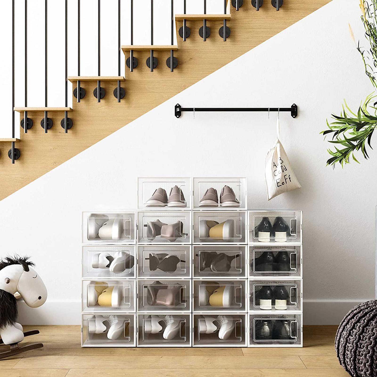 HOMCOM Schuhboxen 8er-Set – Stapelbar, Faltbar, Mit Durchsichtigen Türen, Für Bis Zu 8 Paar Schuhe