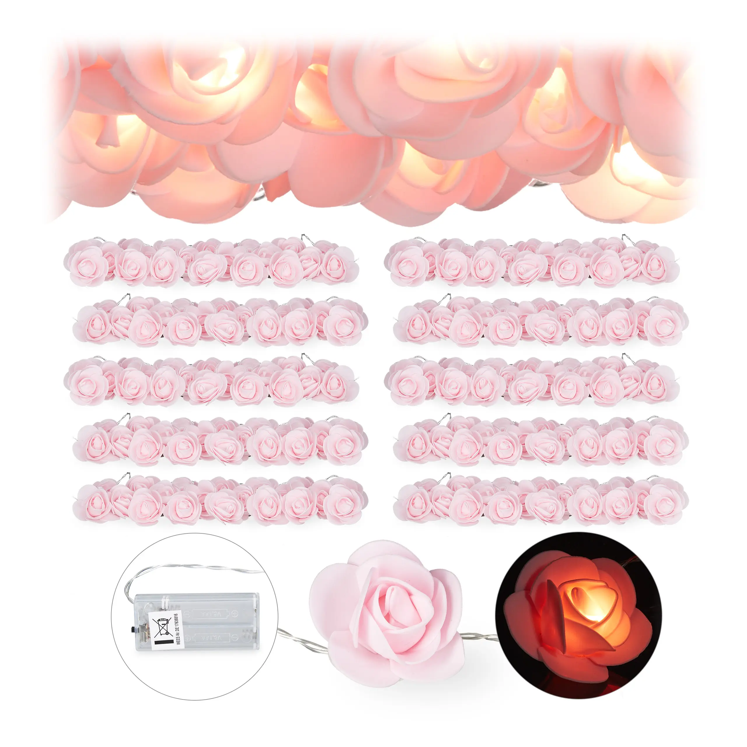 Lichterkette Rosen rosa 10x