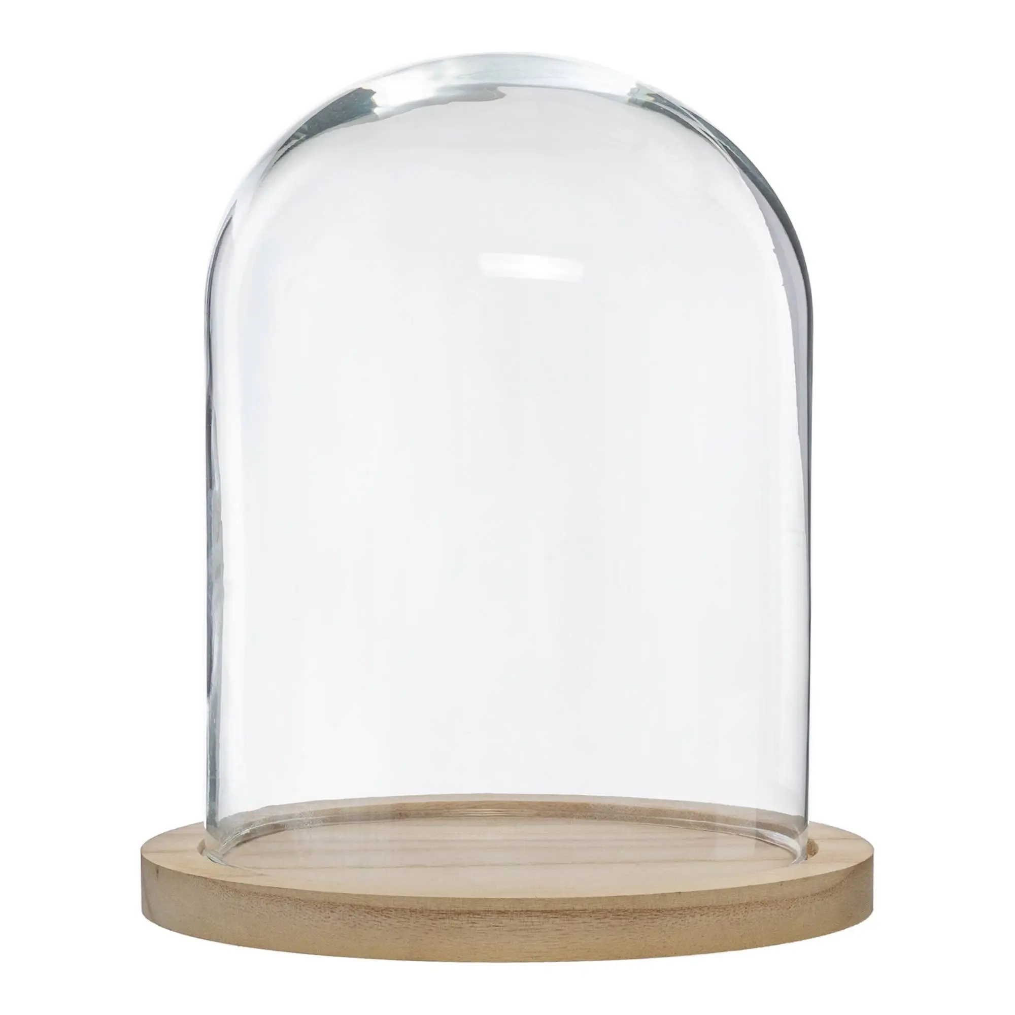 Deko-Glaskuppel, 脴 23 cm, Holzbasis mit