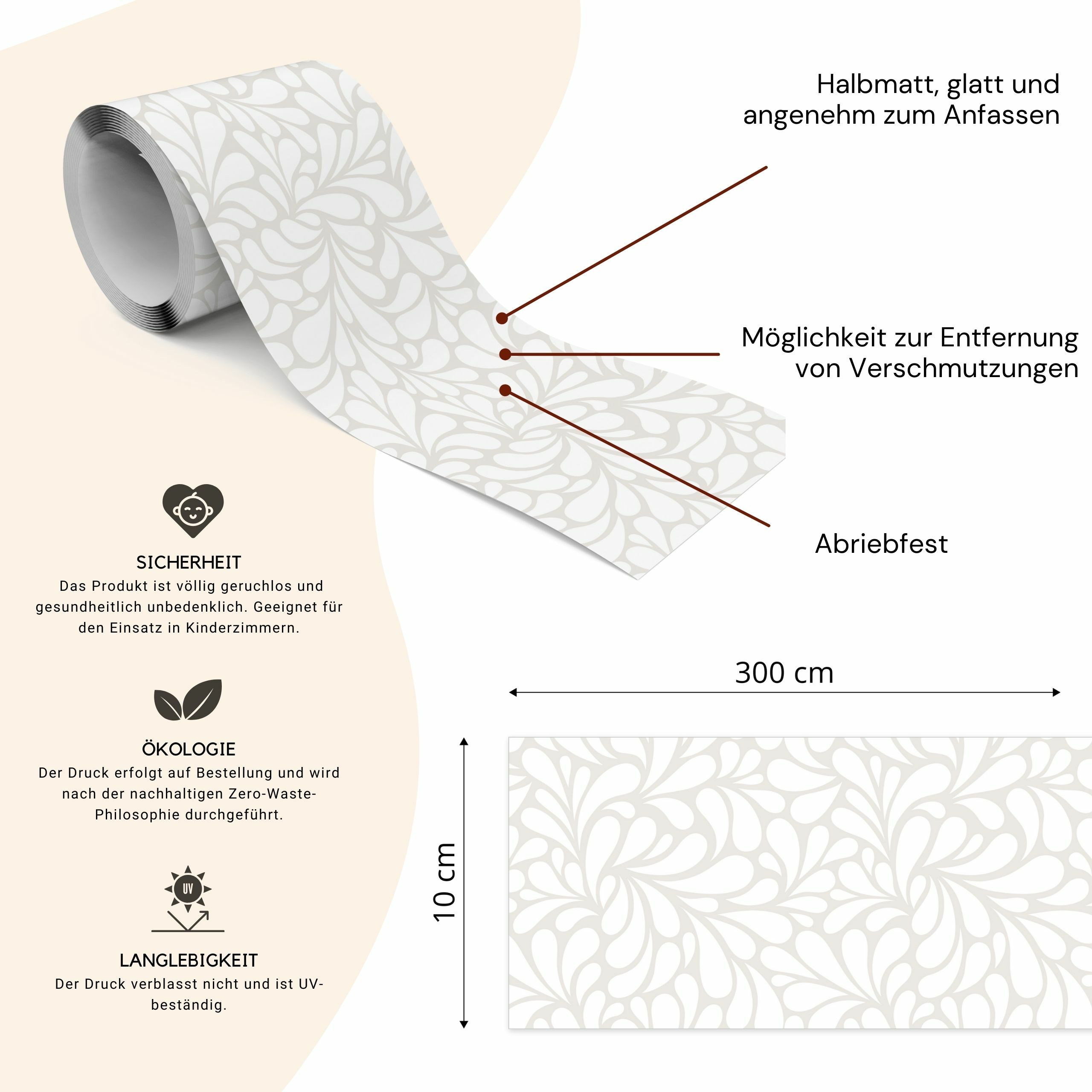 Tapetenbordüre Weiß Mit Floral-Ornament - 5m Rolle Für Wohnzimmer & Schlafzimmer