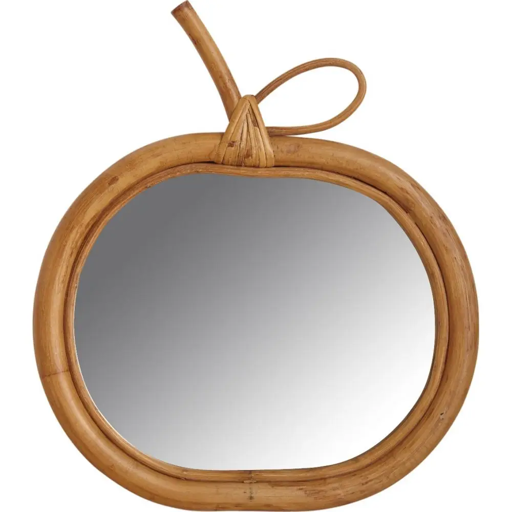 Apfelf枚rmiger Spiegel aus Rattan