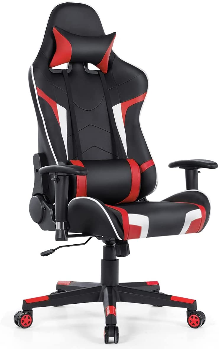 Gaming Stuhl PC-Stuhl Bürostuhl mit Einziehbarer Fußstütze