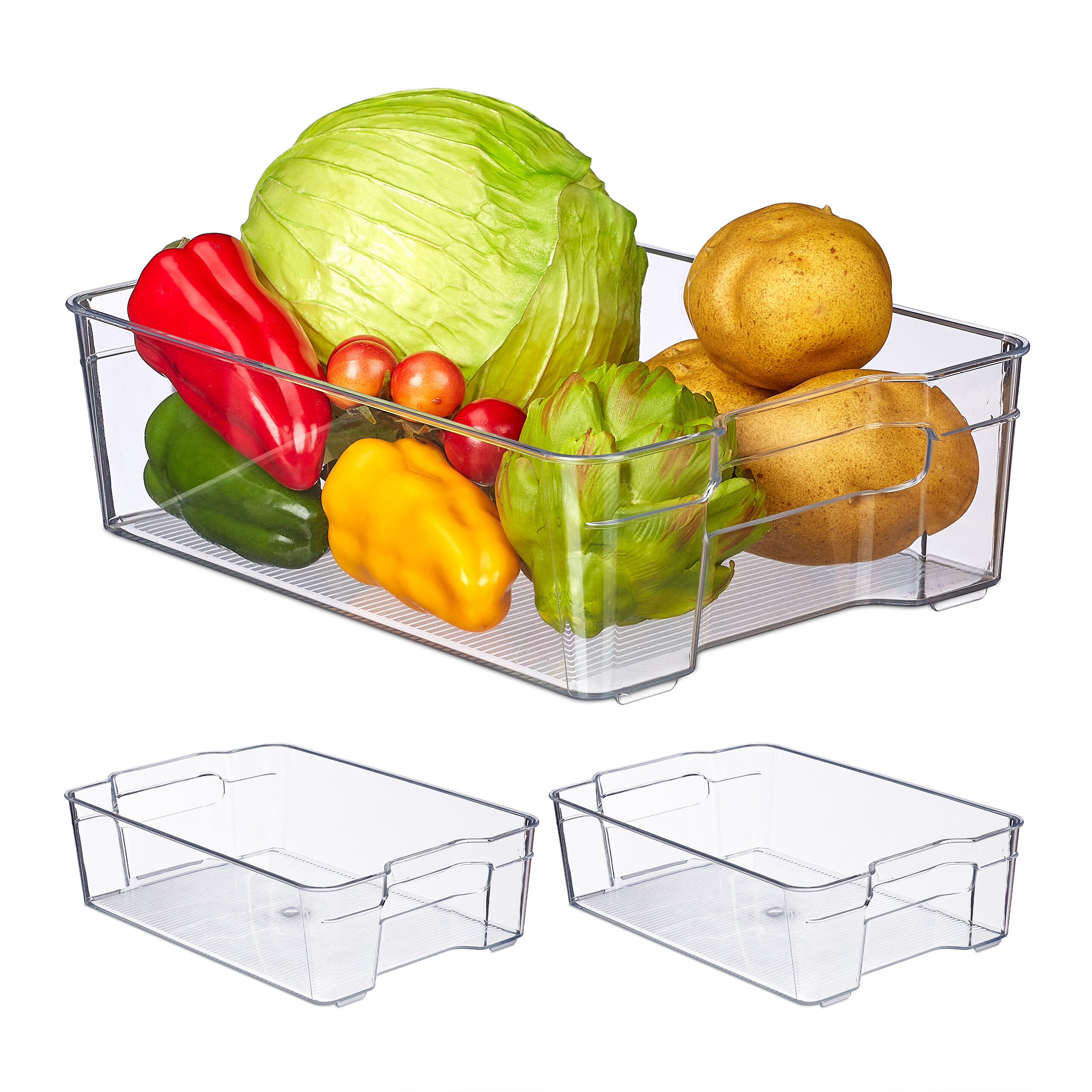 3er Set Kühlschrank Organizer – Transparent, 21x21x15,5 Cm, Mit Griffen, BPA-frei, Vielseitig Für Lebensmittel &