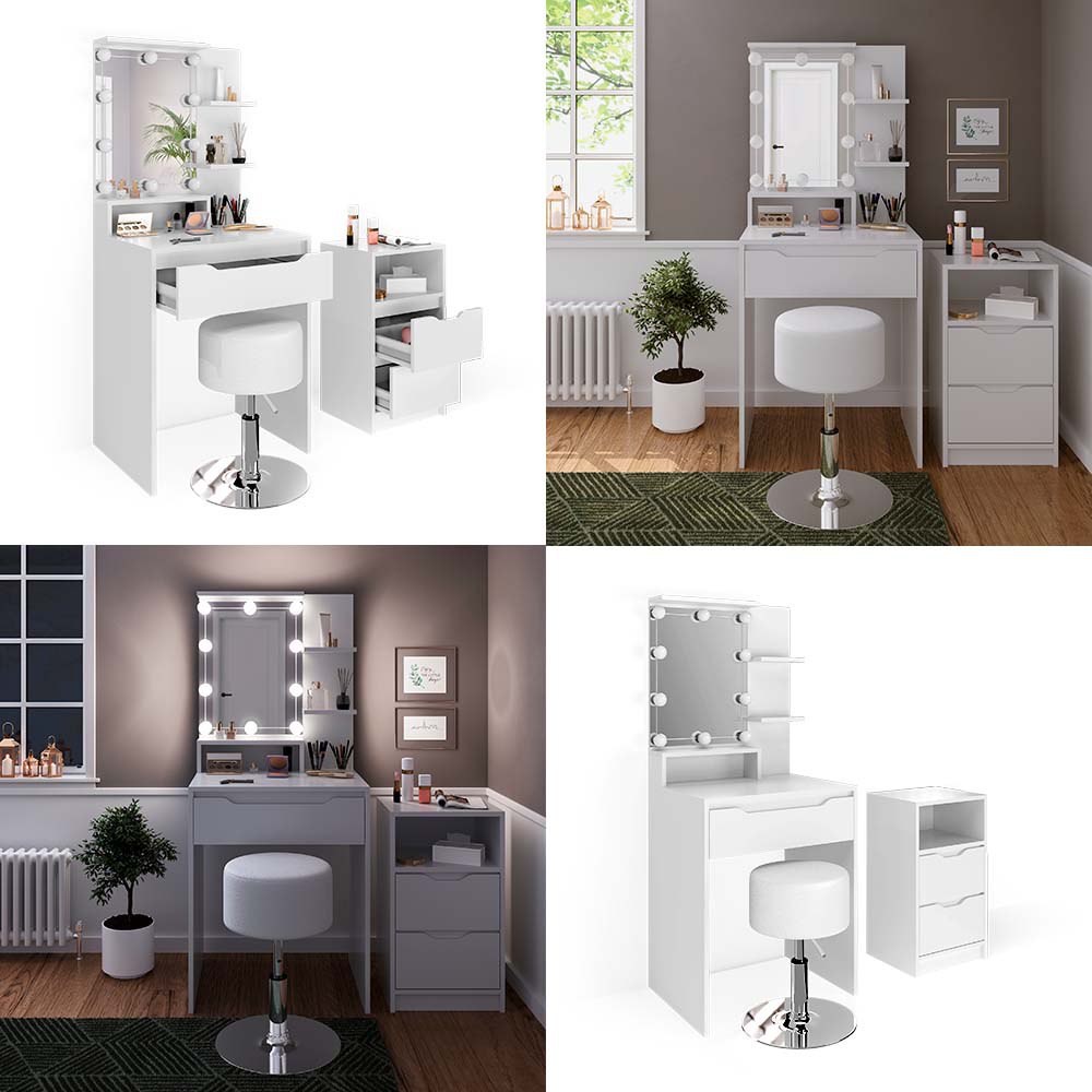 Coiffeuse Ruben, Blanc, 60 cm avec éclairage LED, Vicco