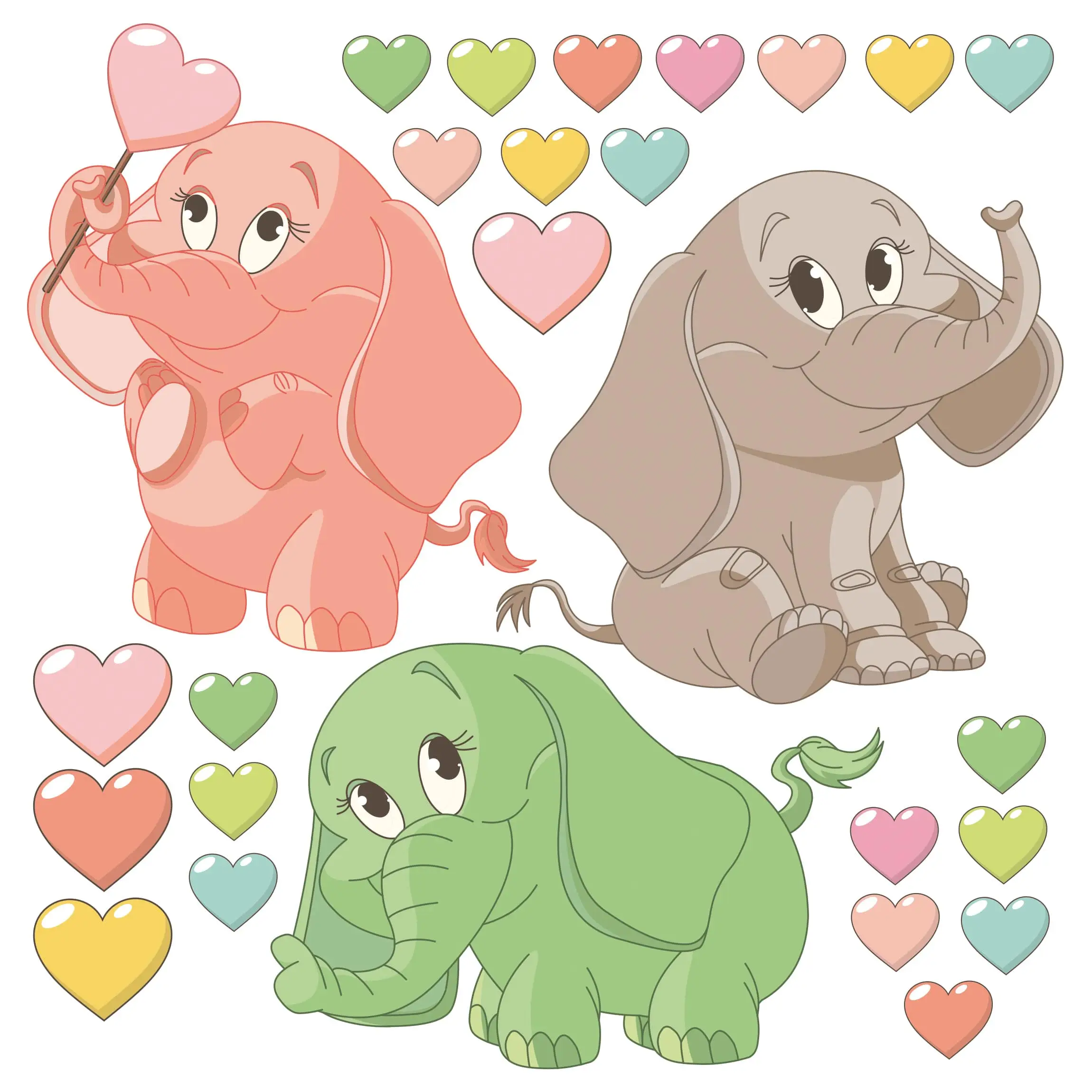 Regenbogen Elefantenbabies mit Herzen