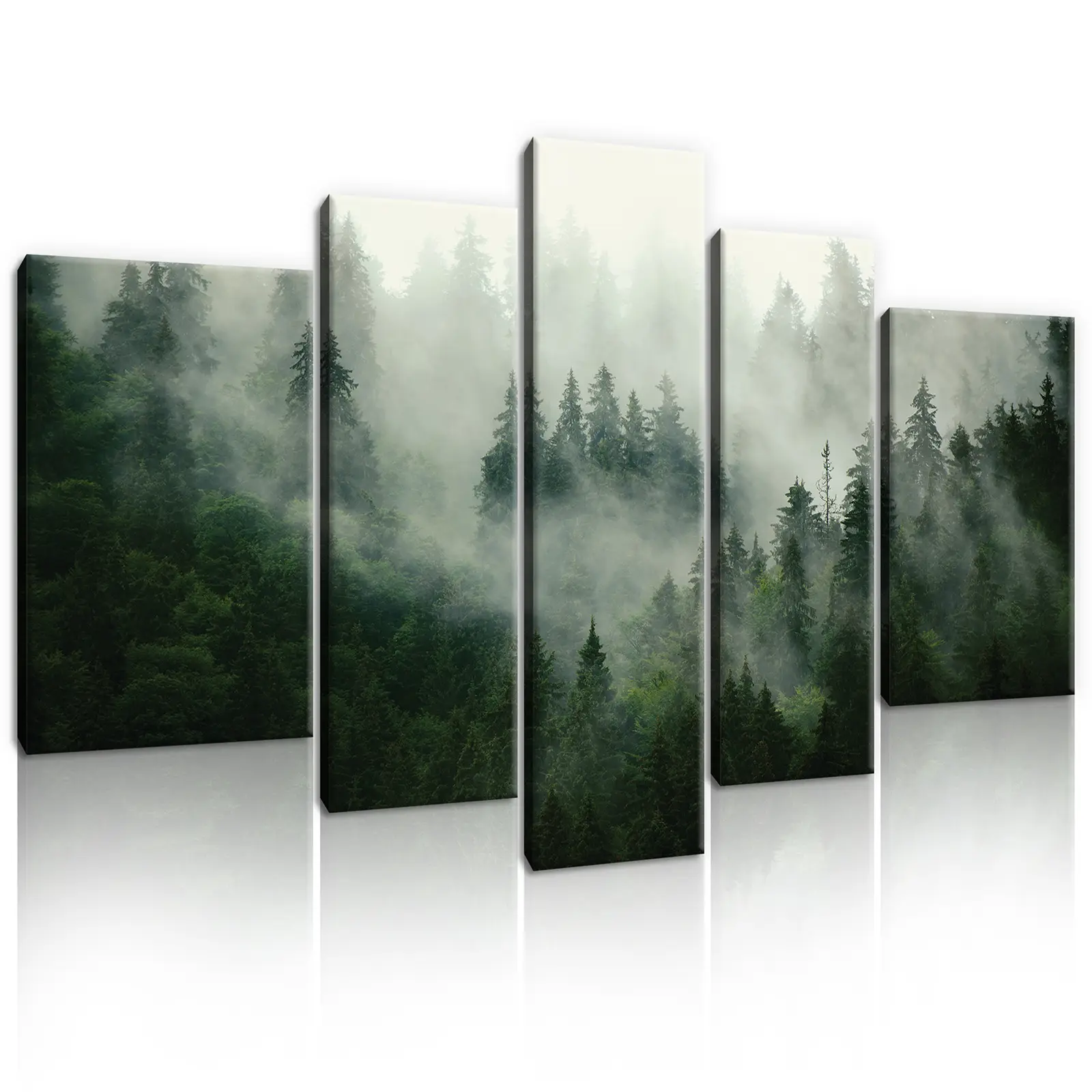 Leinwandbild SET Wald Nebel Wohnzimmer | Bilder