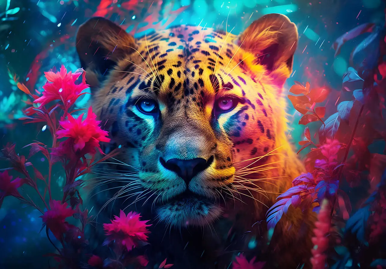 Vlies Fototapete Tiger Tiere Blumen