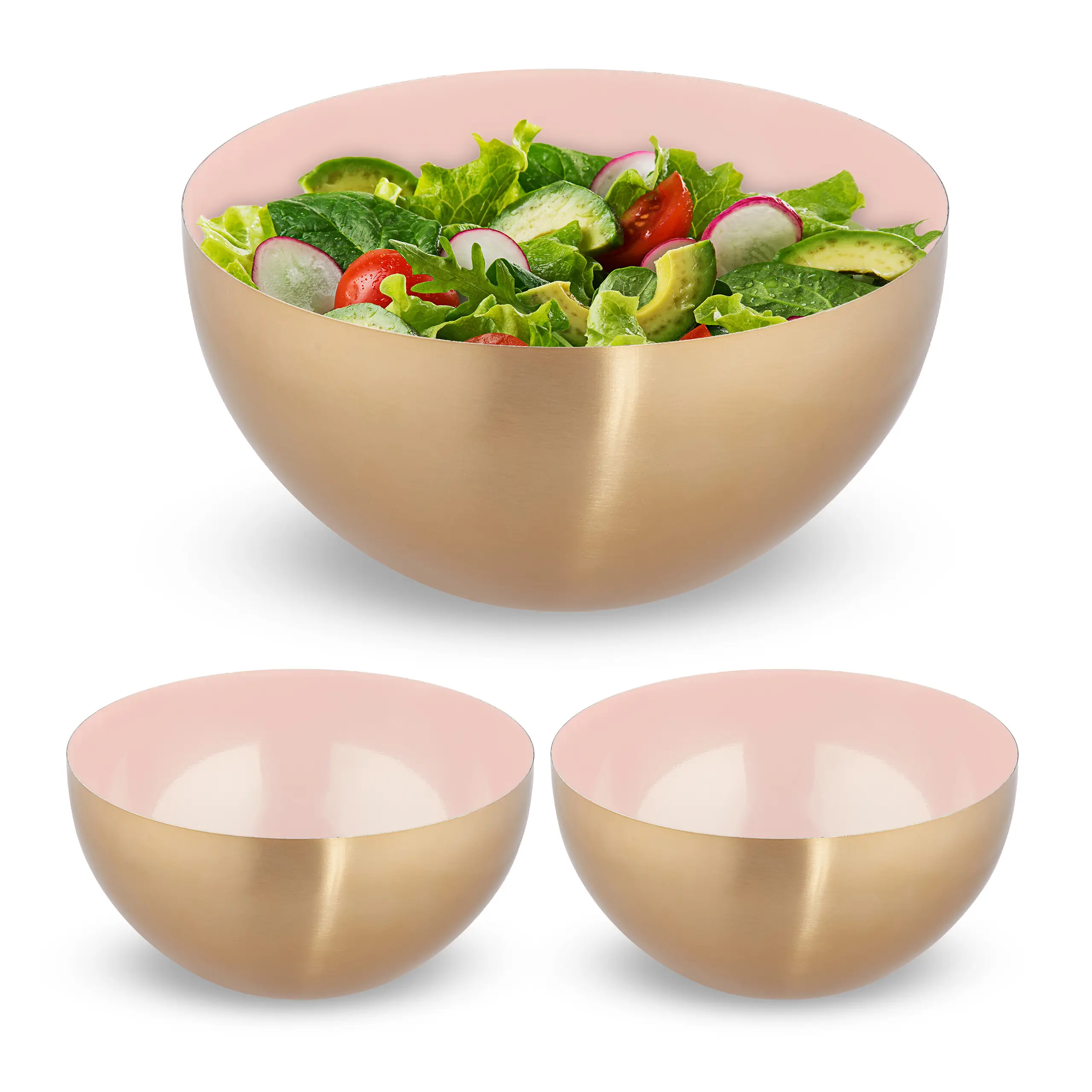 3 x Edelstahl Salatsch眉ssel rosa/gold