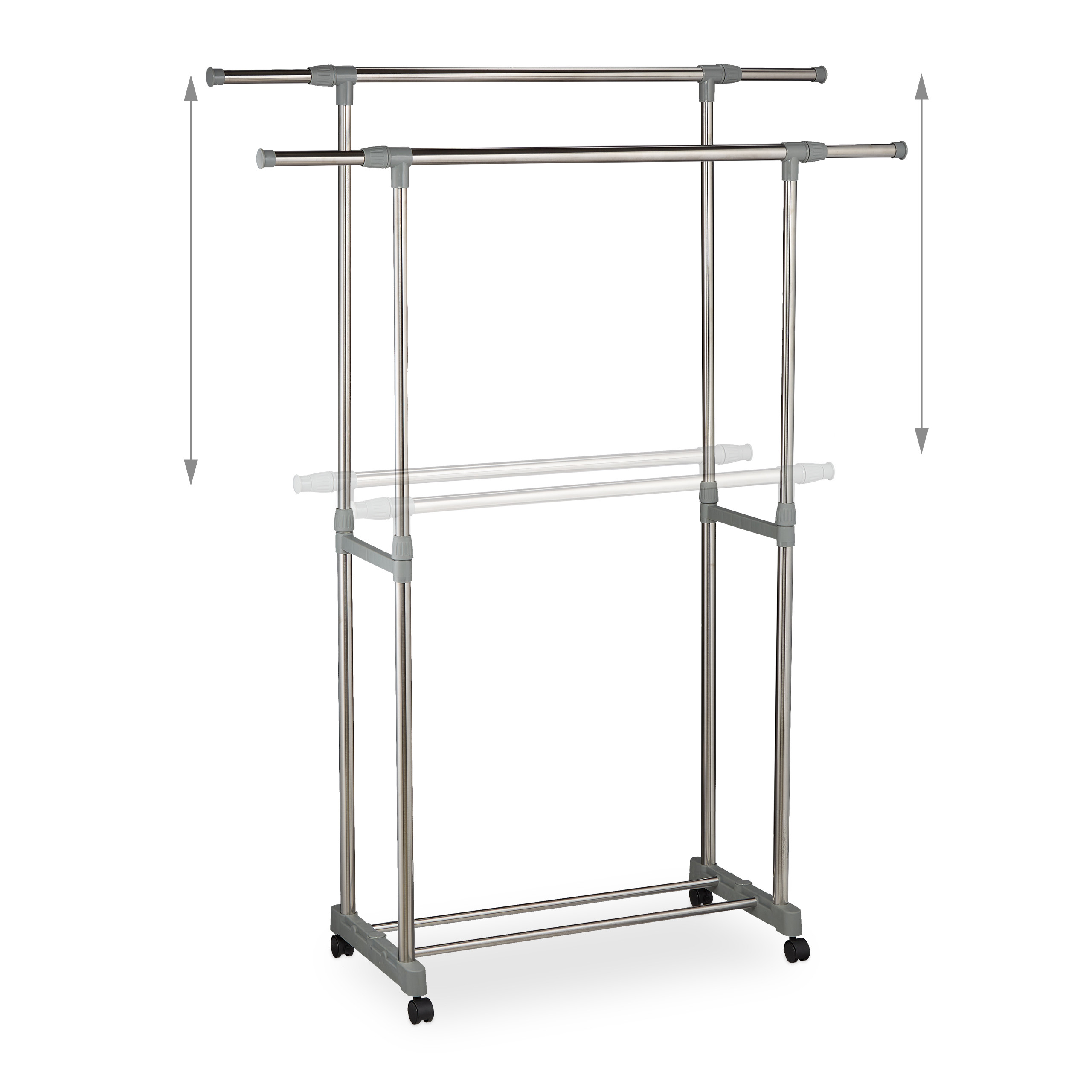 Simple Houseware Doppelstangen-Kleiderständer | Grau, Aus Stahl | Ausziehbar (30,5-48,75 Cm) | Platzsparend & Stabil