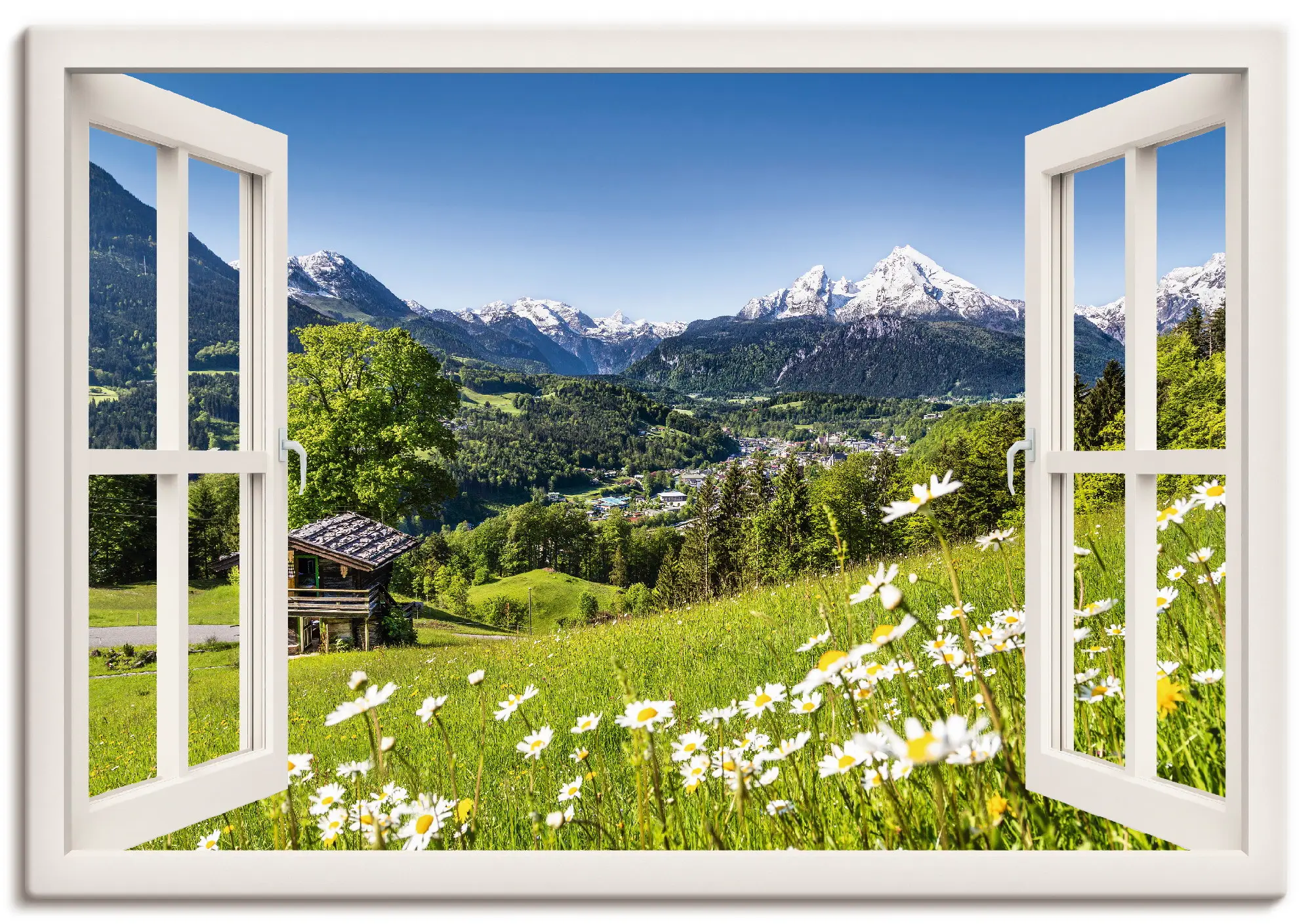Leinwandbild Fenster Bayerischen Alpen