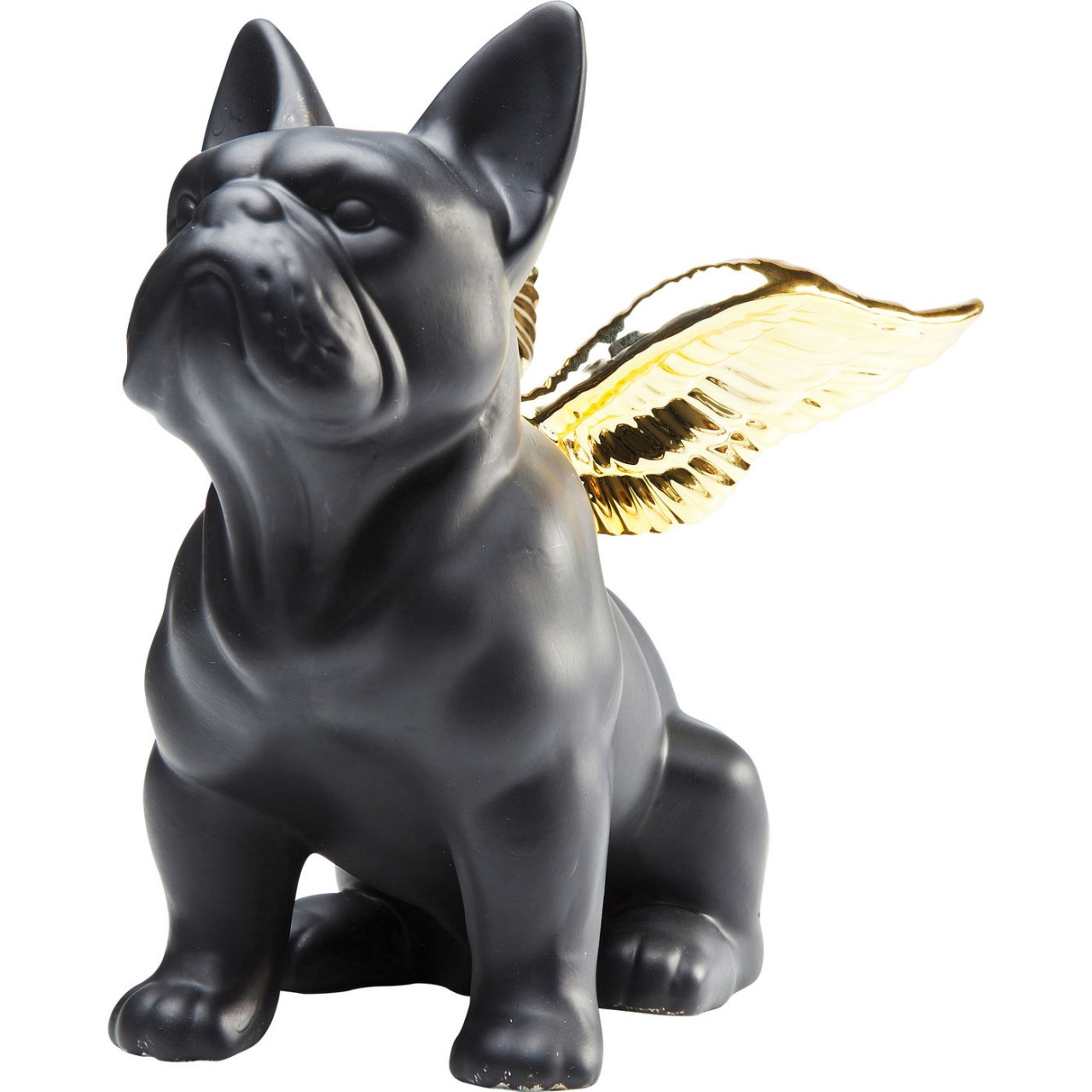 Kare Design Deko Figur 'Sitting Angel Dog' – Schwarz/gold, Steingut, 22x12x21 Cm
