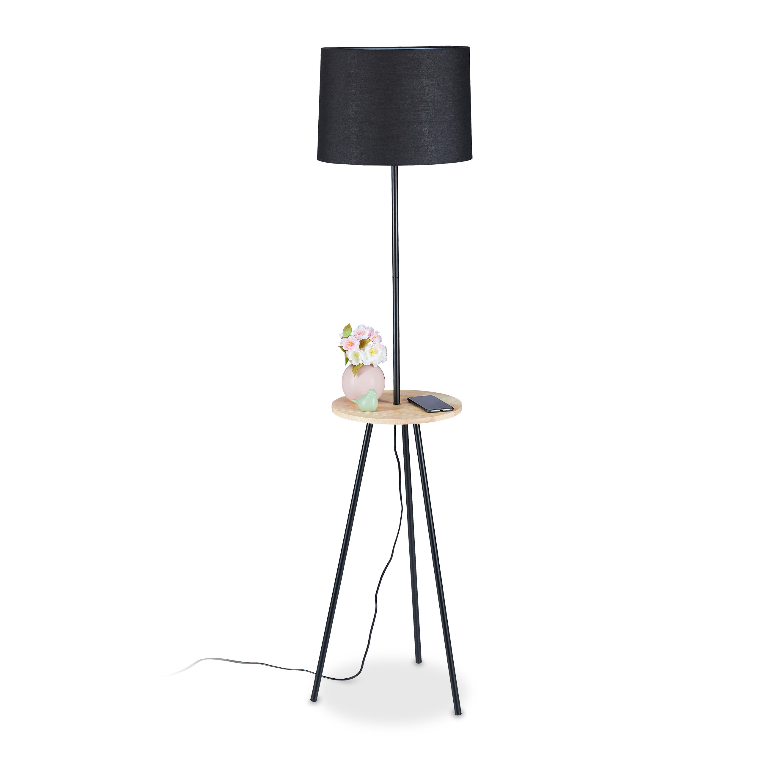 Schwarze Stehlampe mit Holztisch kaufen home24