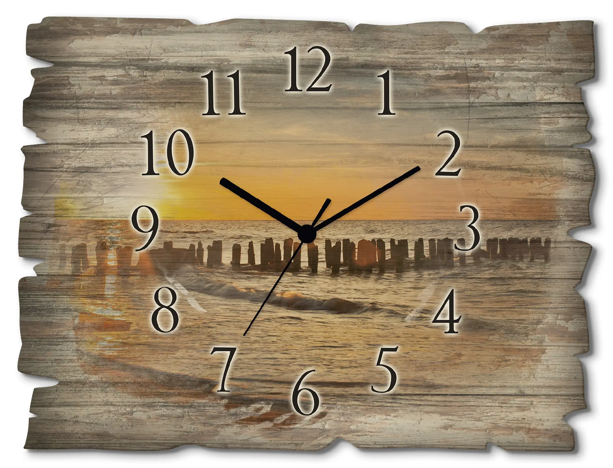 Wanduhr Holz Sonnenuntergang am Strand