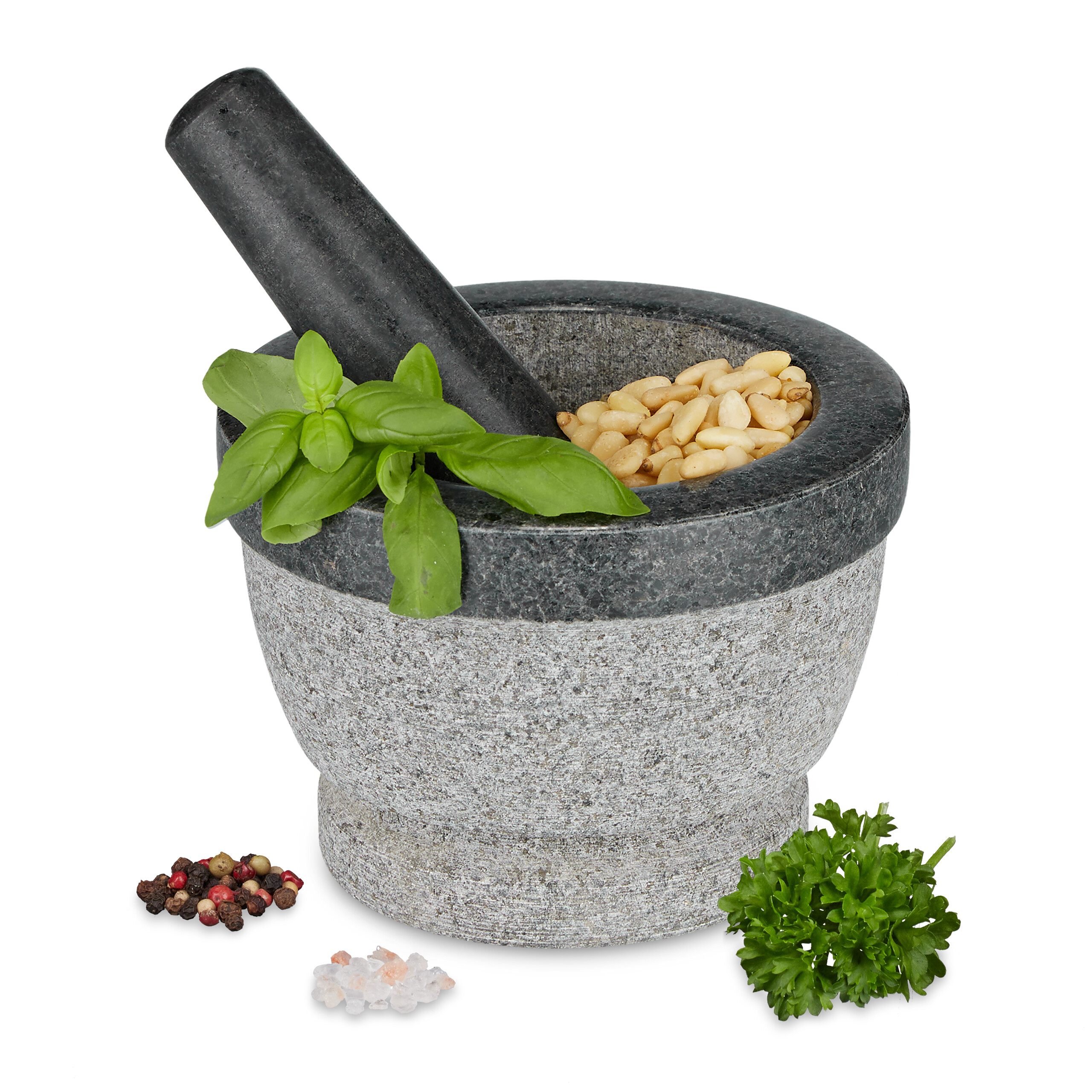 Mortier Et Pilon En Granit JUNGTHAL - Format XXL Avec Base Et Couvercle En Liège - Pour épices, Herbes