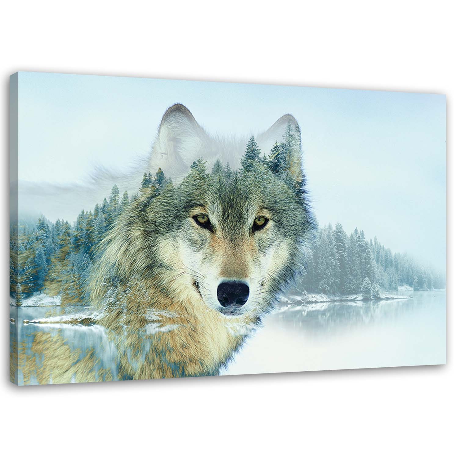 Natur See Wolf Wandbild Wald home24 kaufen Nebel Tiere |