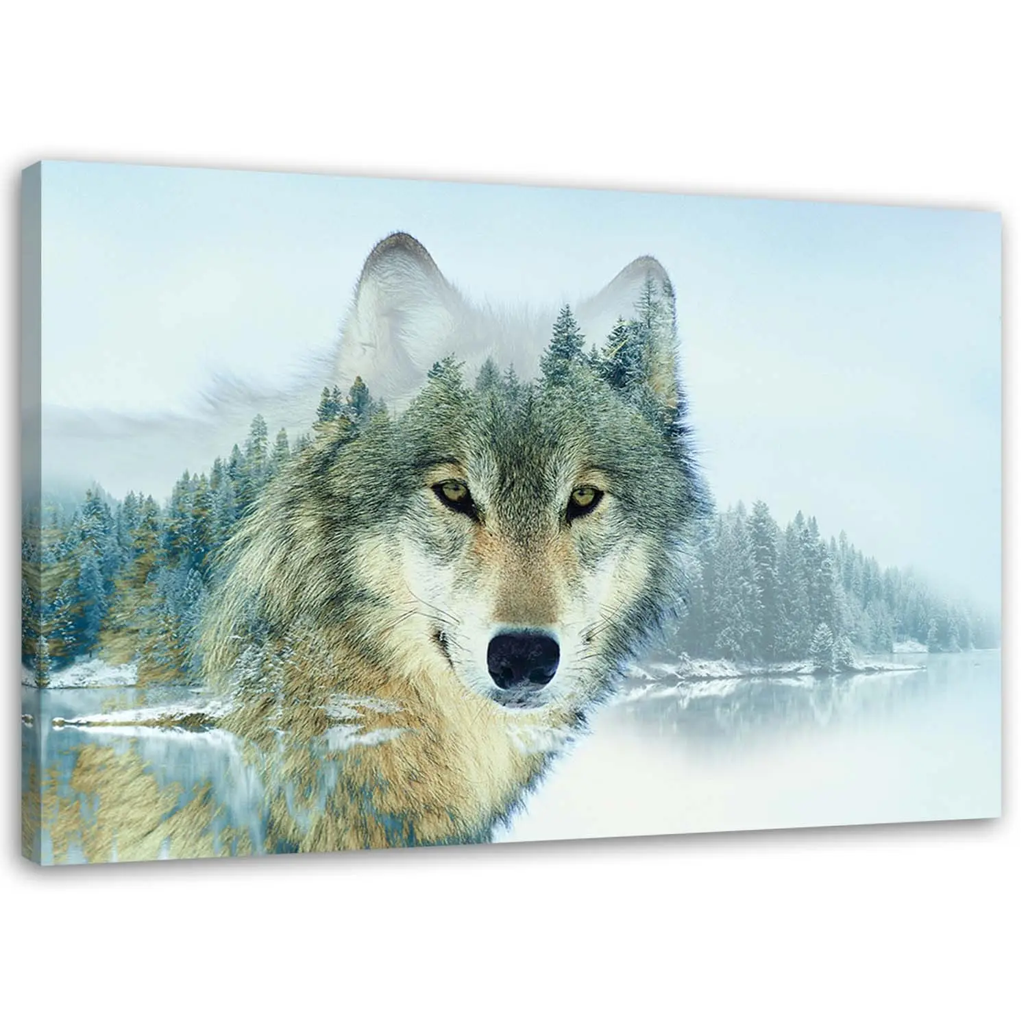 Wandbild Natur Wolf Tiere See Nebel Wald
