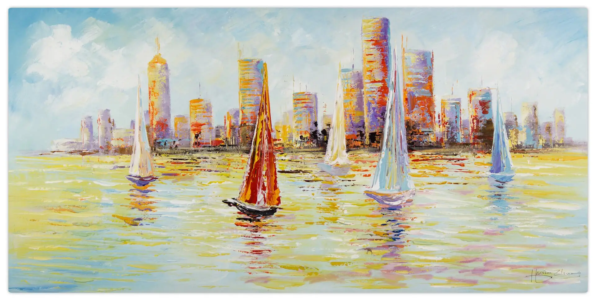 Acrylbild handgemalt Skyline Sailing