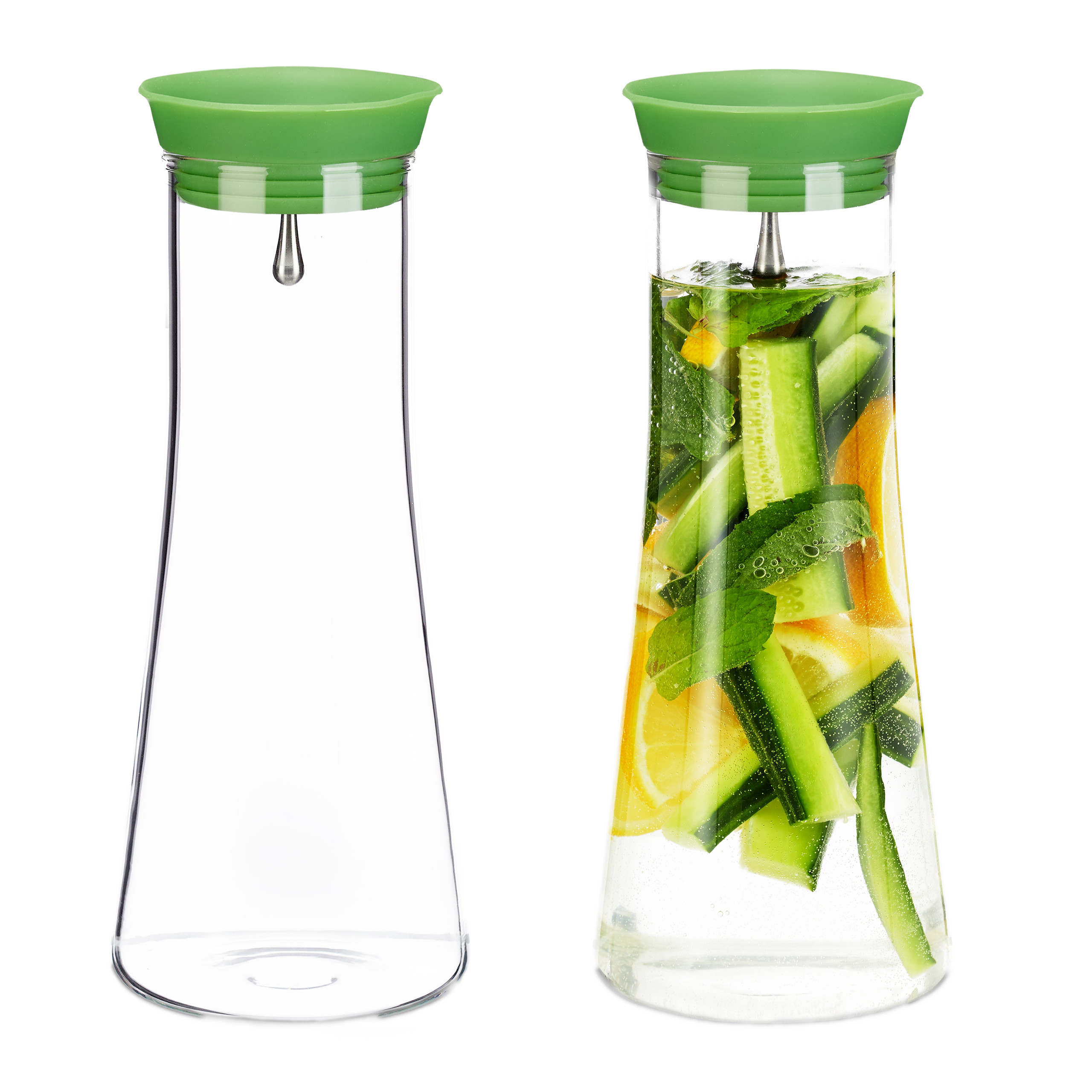 Lot De 2 Carafes En Acrylique 1,1 L Avec Couvercle – Transparentes, Incassables, Pour Boissons Froides, Lave-vaisselle Safe
