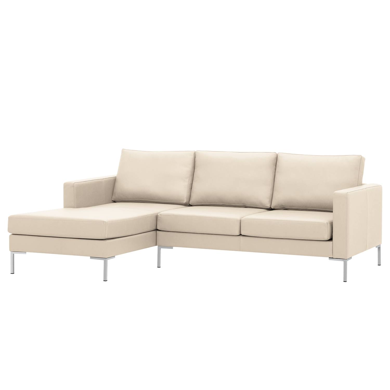 home24 Fredriks Ecksofa Portobello Creme Echtleder 207x75x155 cm (BxHxT) Modern