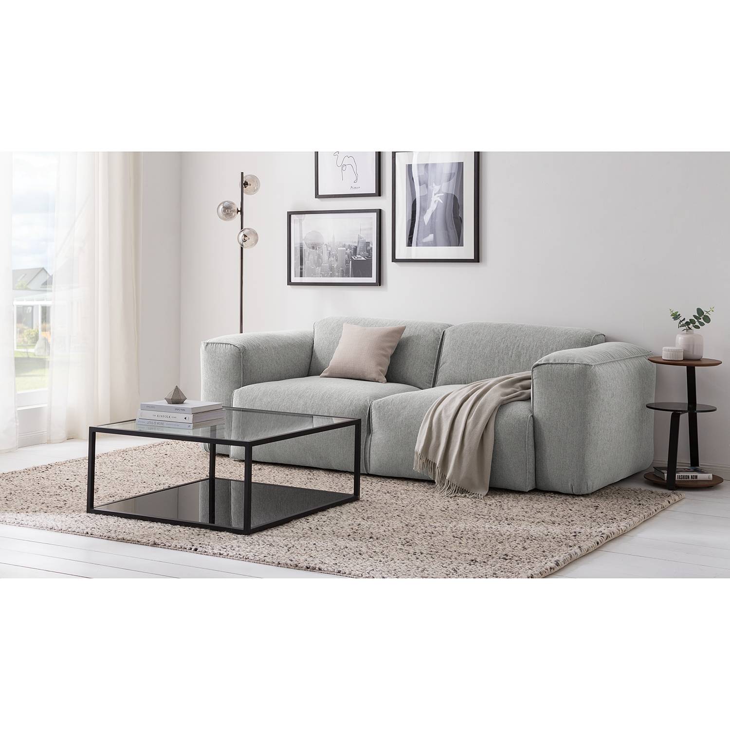 home24 Studio Copenhagen Sofa Hudson 2-Sitzer Hellgrau Webstoff 228x71x102 cm (BxHxT) Skandi