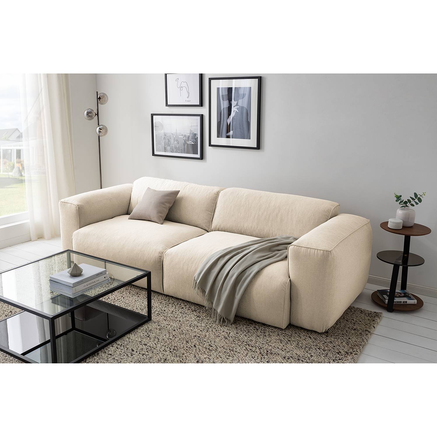 home24 Studio Copenhagen Sofa Hudson II 3-Sitzer Beige Webstoff 259x71x102 cm (BxHxT) Skandi