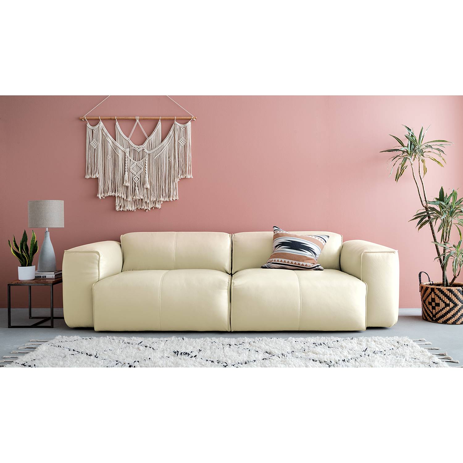 home24 Studio Copenhagen Sofa Hudson II 3-Sitzer Weiß Echtleder 261x71x102 cm (BxHxT) Skandi