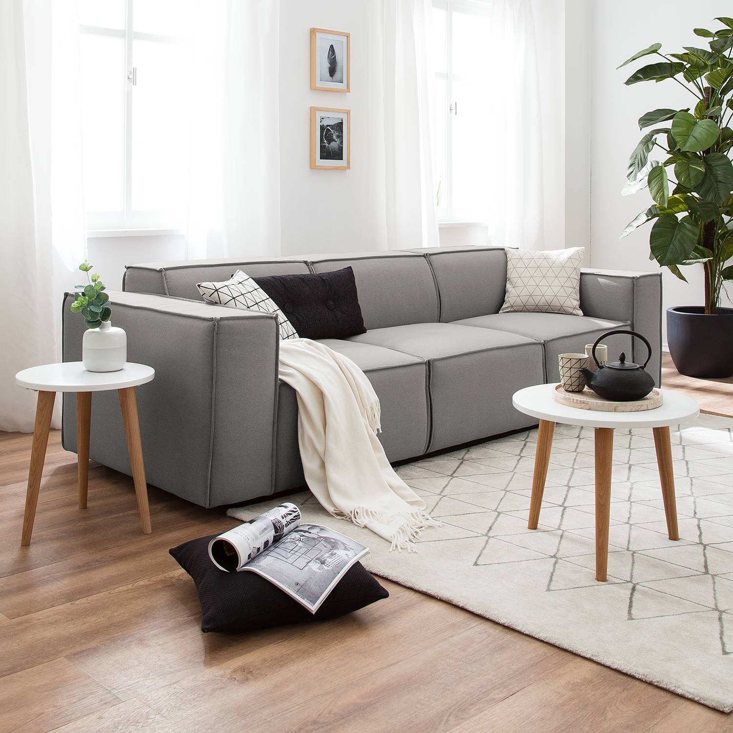 home24 Sofa Kinx 3-Sitzer Graubraun Strukturstoff 260x72x96 cm (BxHxT) Modern