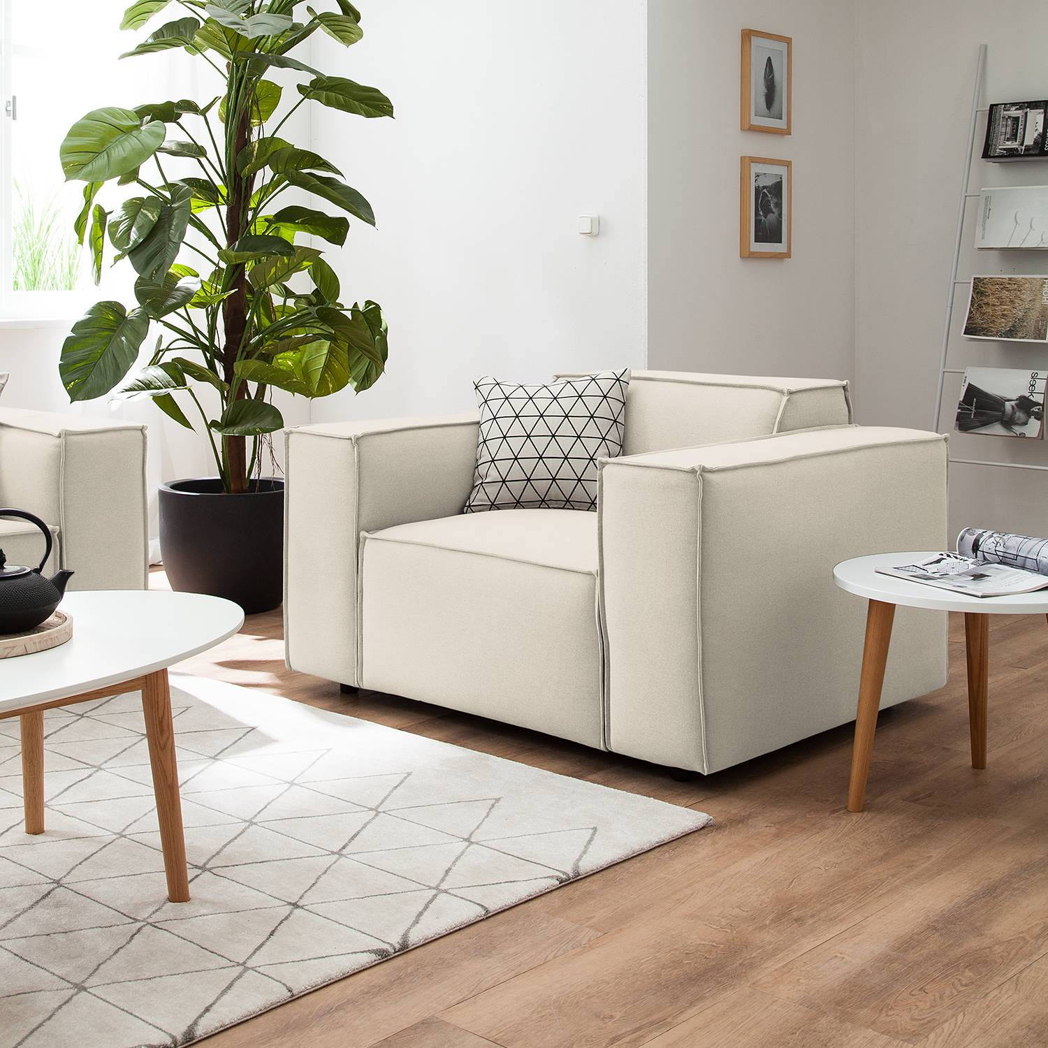 home24 Sessel Kinx Altweiß Strukturstoff 120x72x96 cm (BxHxT)