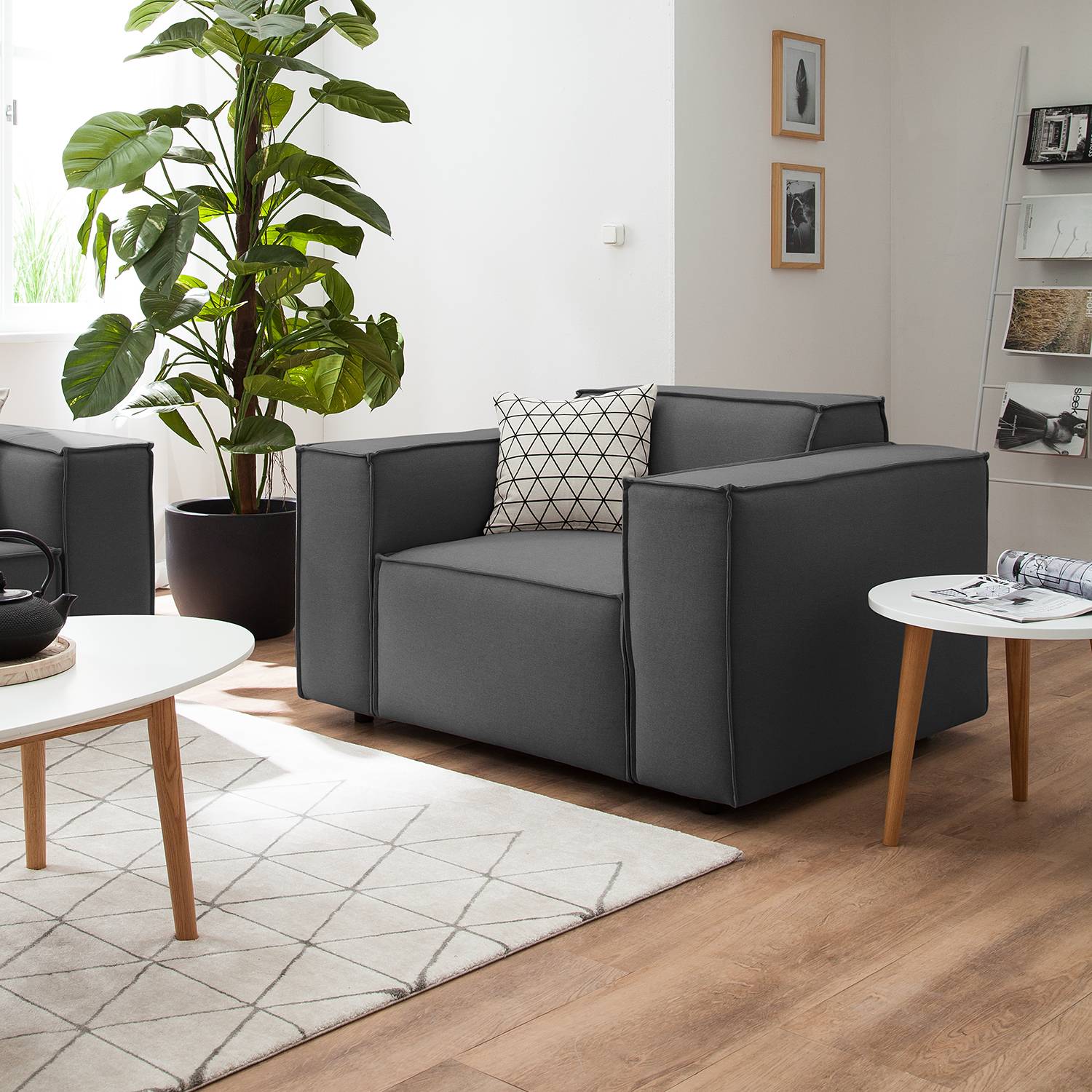home24 Sessel Kinx Anthrazit Strukturstoff 120x72x96 cm (BxHxT)