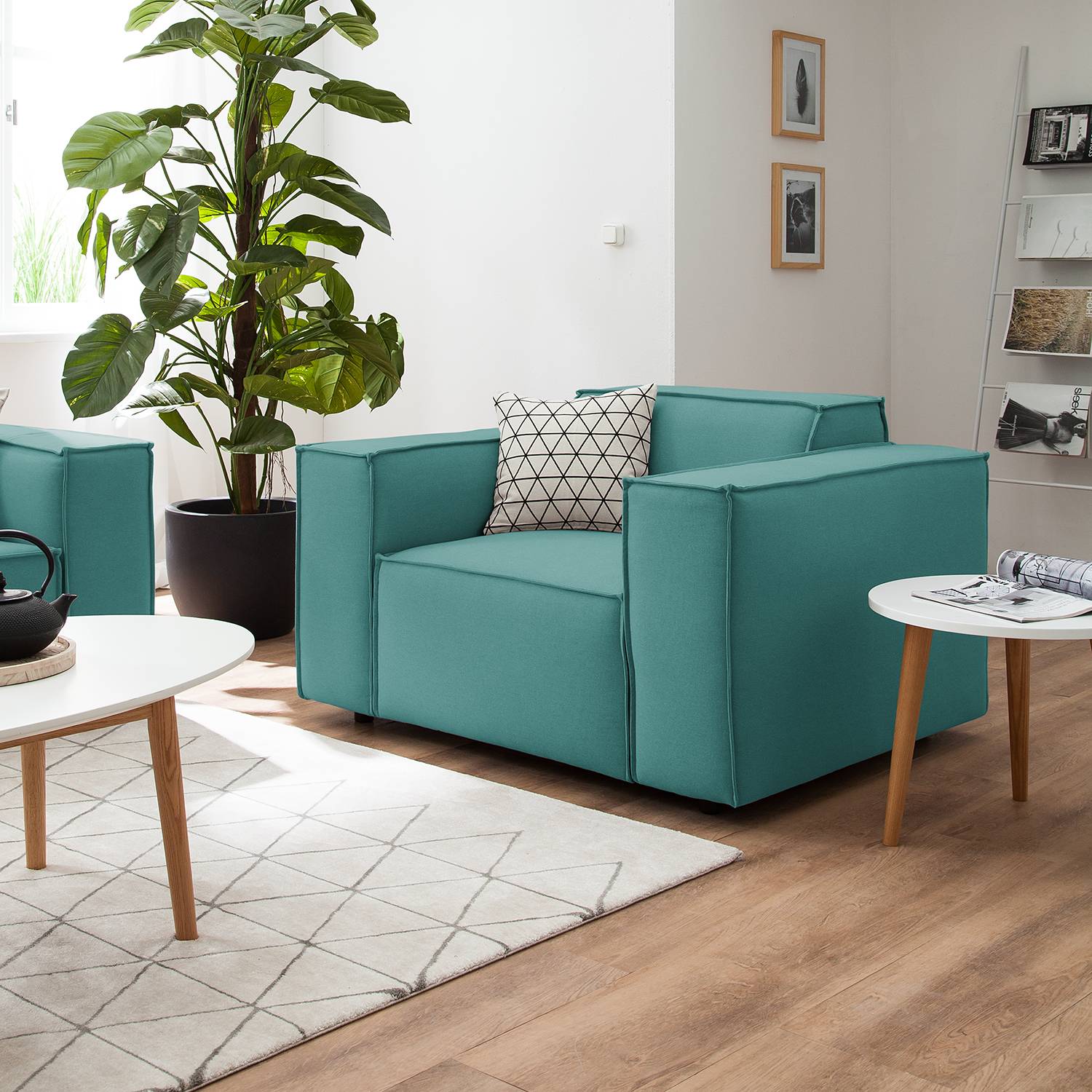 home24 Sessel Kinx Petrol Strukturstoff 120x72x96 cm (BxHxT)