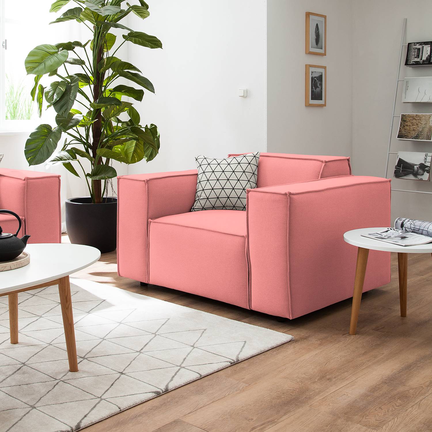 home24 Sessel Kinx Koralle Strukturstoff 120x72x96 cm (BxHxT)
