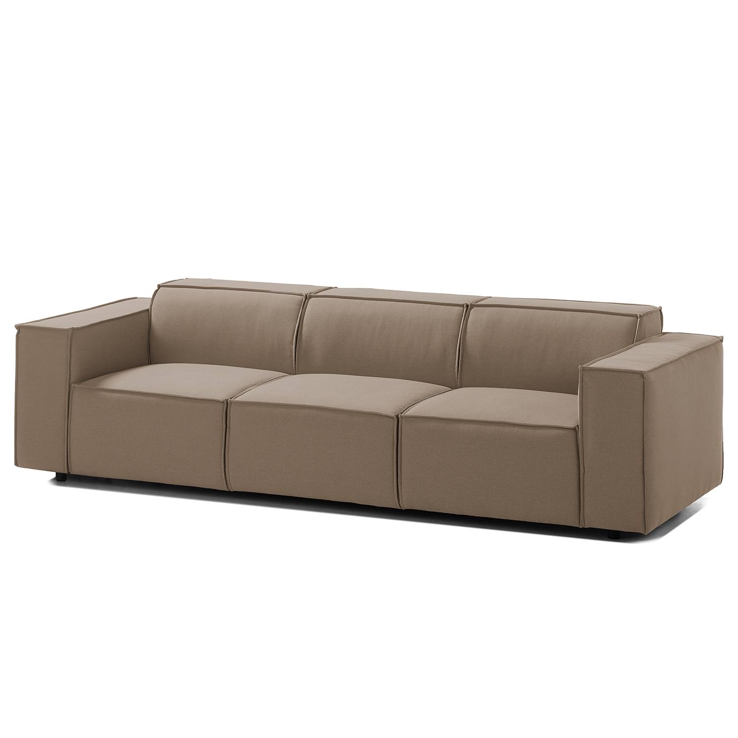 home24 Sofa Kinx 3-Sitzer Cappuccino Strukturstoff 260x72x96 cm (BxHxT) Modern