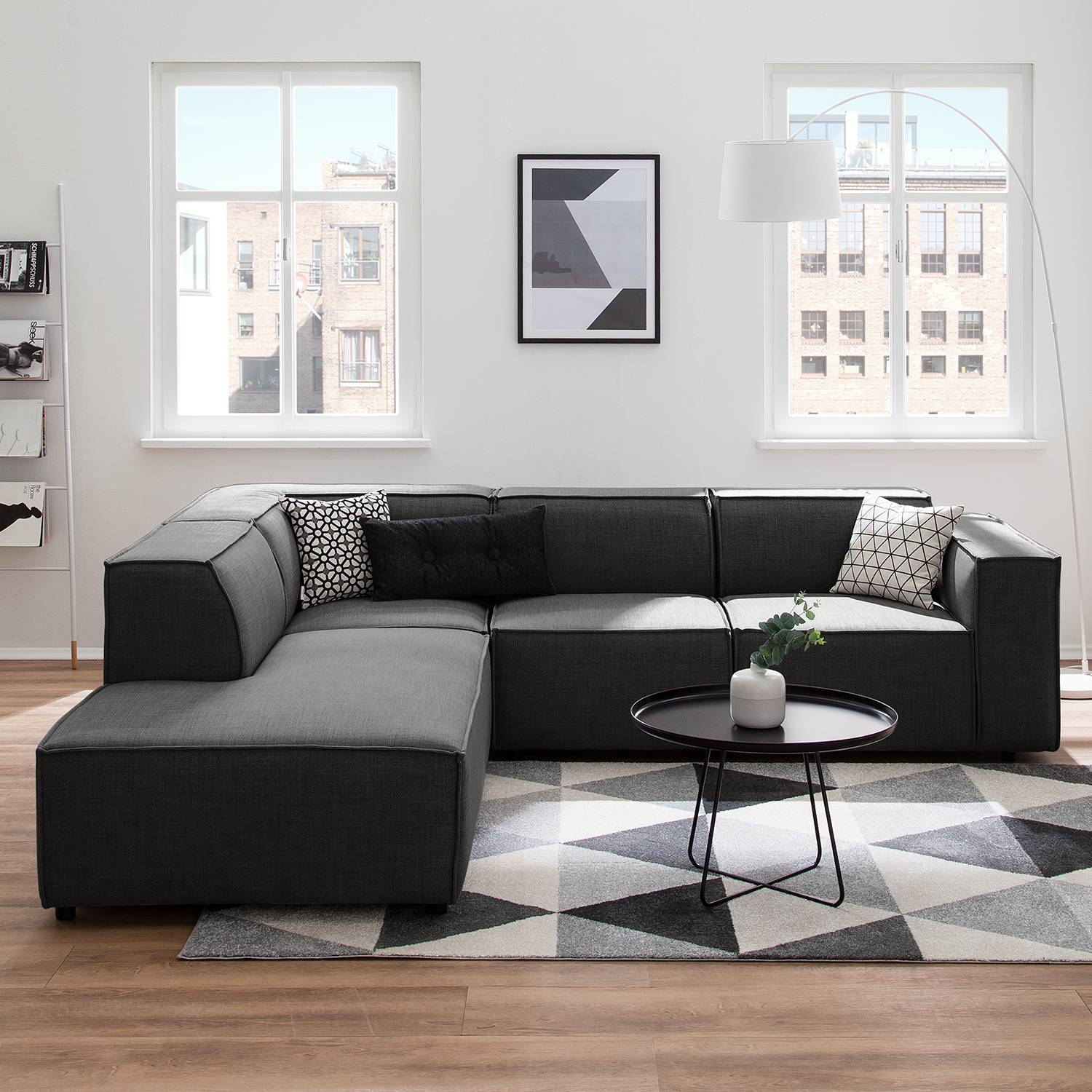home24 Ecksofa Kinx III Anthrazit Webstoff 259x72x234 cm (BxHxT) Modern