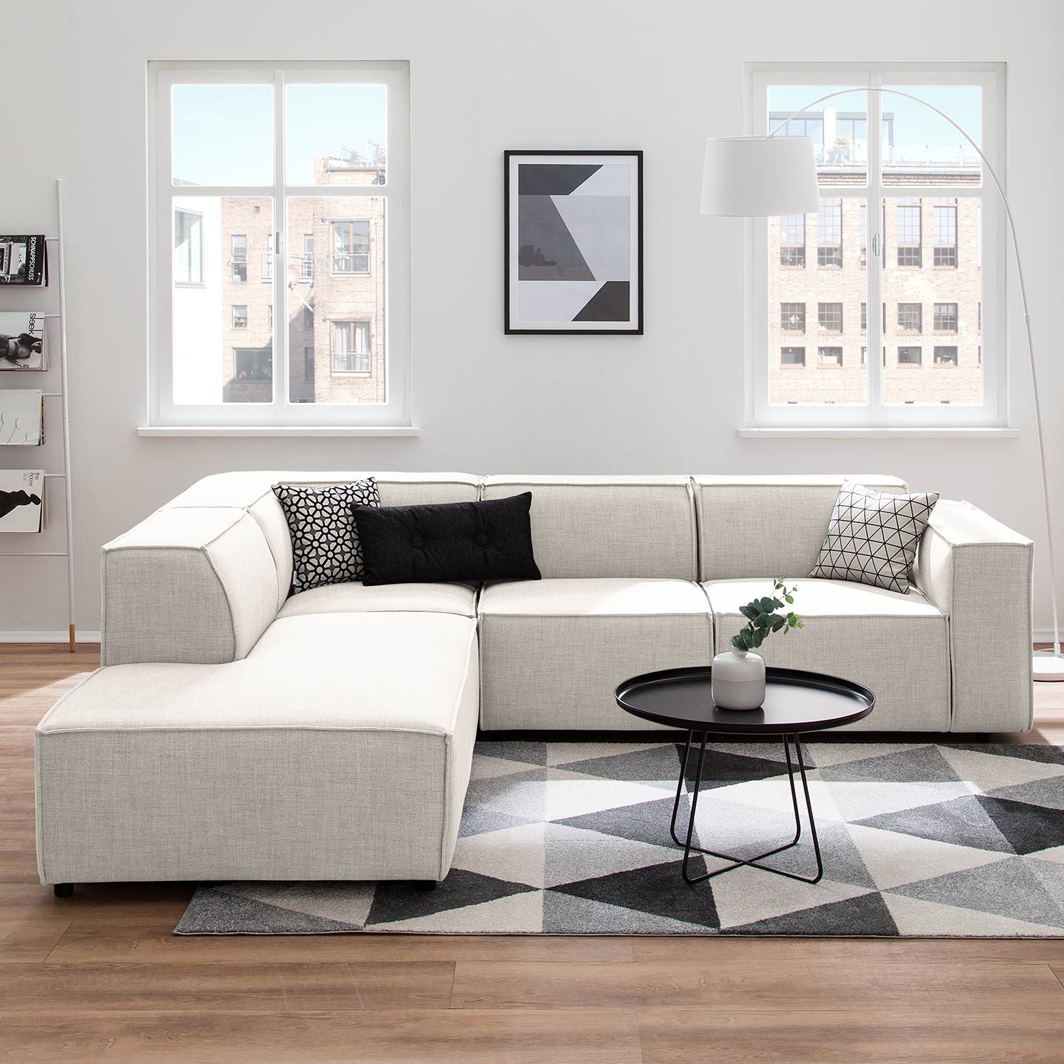 home24 Ecksofa Kinx III Altweiß Webstoff 259x72x234 cm (BxHxT) Modern