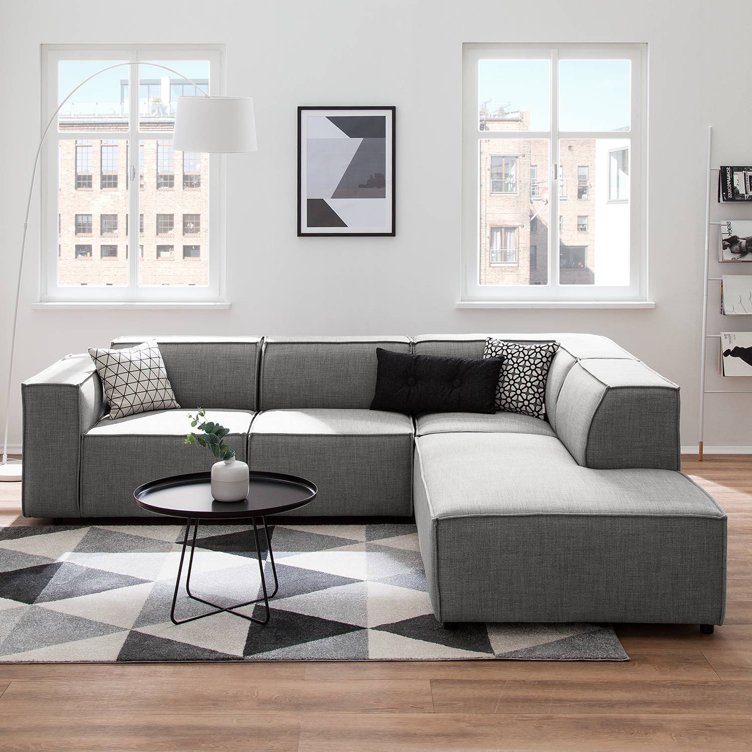 home24 Ecksofa Kinx III Hellgrau Webstoff 259x72x234 cm (BxHxT) Modern