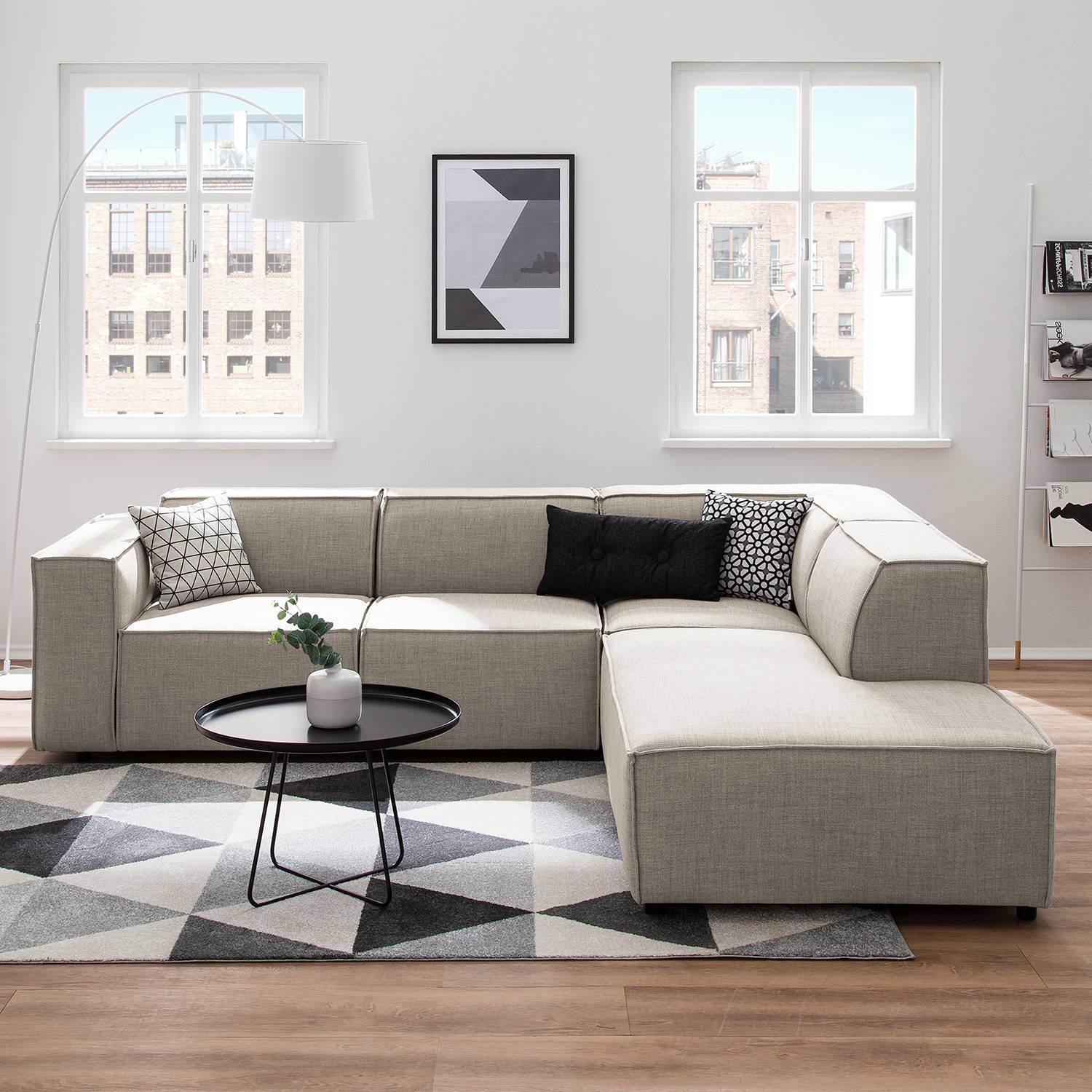 home24 Ecksofa Kinx III Beige Webstoff 259x72x234 cm (BxHxT) Modern
