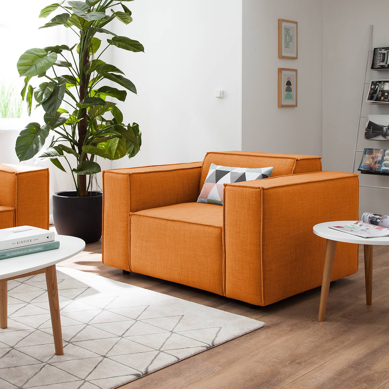 home24 Sessel Kinx Rostbraun Webstoff 120x72x96 cm (BxHxT)
