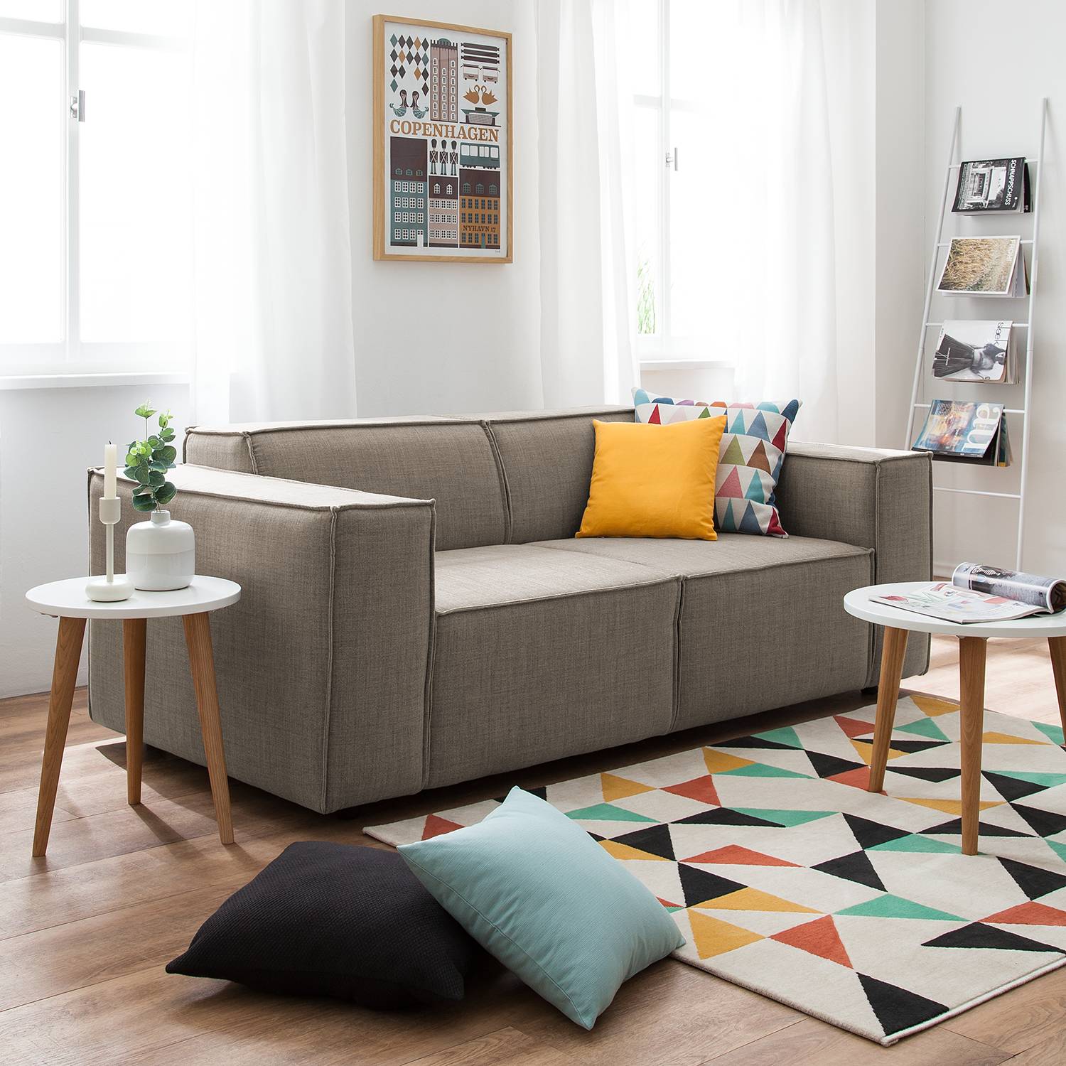 home24 Sofa Kinx 2-Sitzer Grau/Braun Webstoff 189x72x96 cm (BxHxT) Modern