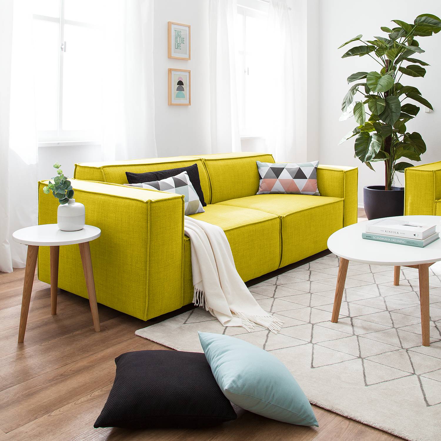 home24 Sofa Kinx 2,5-Sitzer Gelb Webstoff 223x72x96 cm (BxHxT) Modern