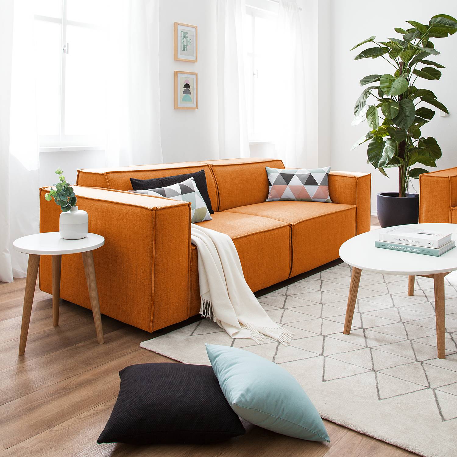 home24 Sofa Kinx 2,5-Sitzer Rostbraun Webstoff 223x72x96 cm (BxHxT) Modern